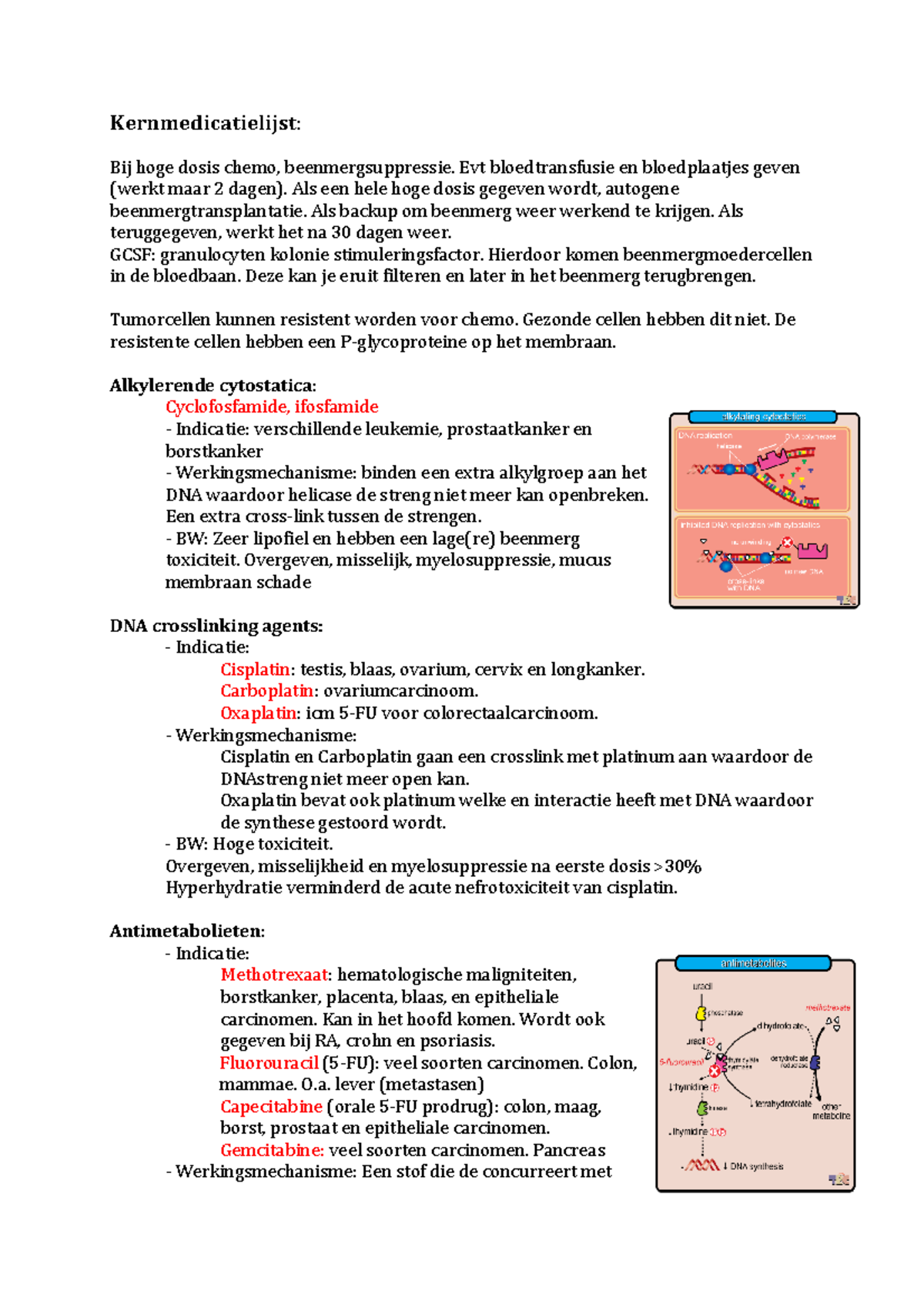 Kernmedicatie lijst Oncologie 2012/2013 - Kernmedicatielijst: Bij hoge  dosis chemo, - Studeersnel