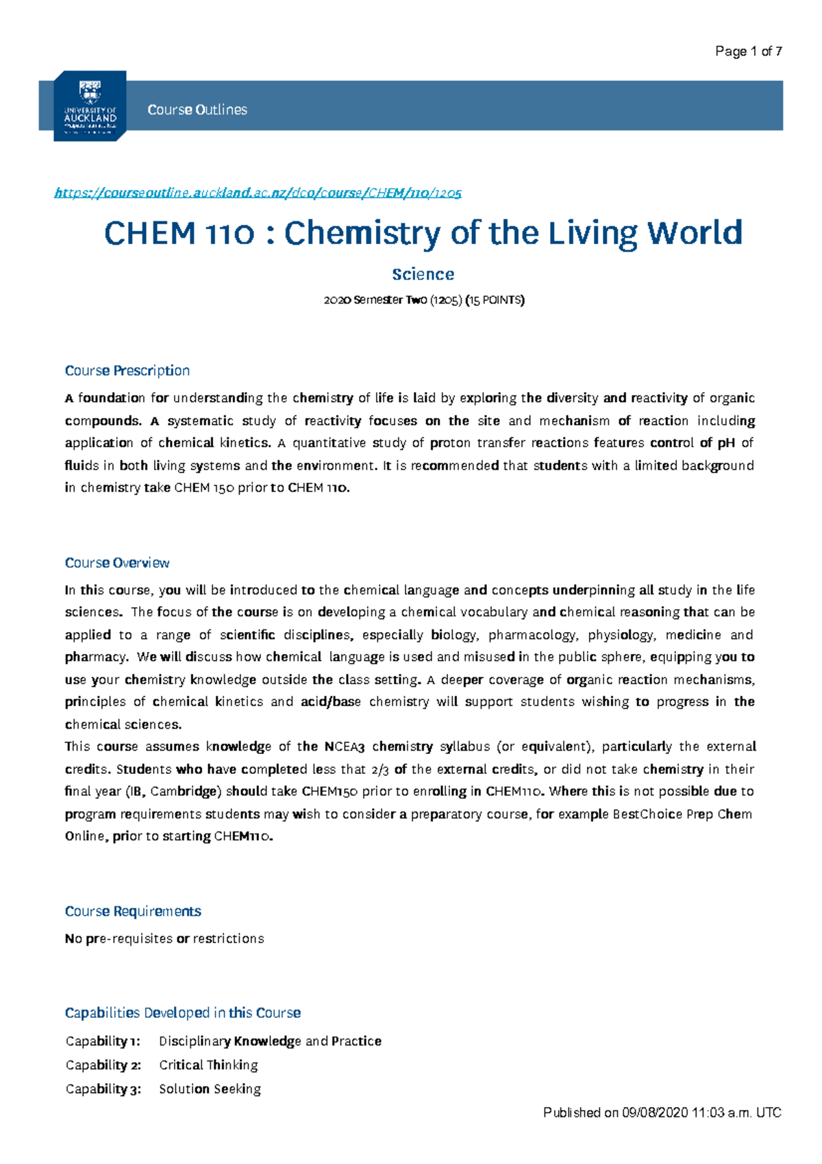 CHEM 110 - 2020 Semester Two - Course Outline - CourseCourse ...