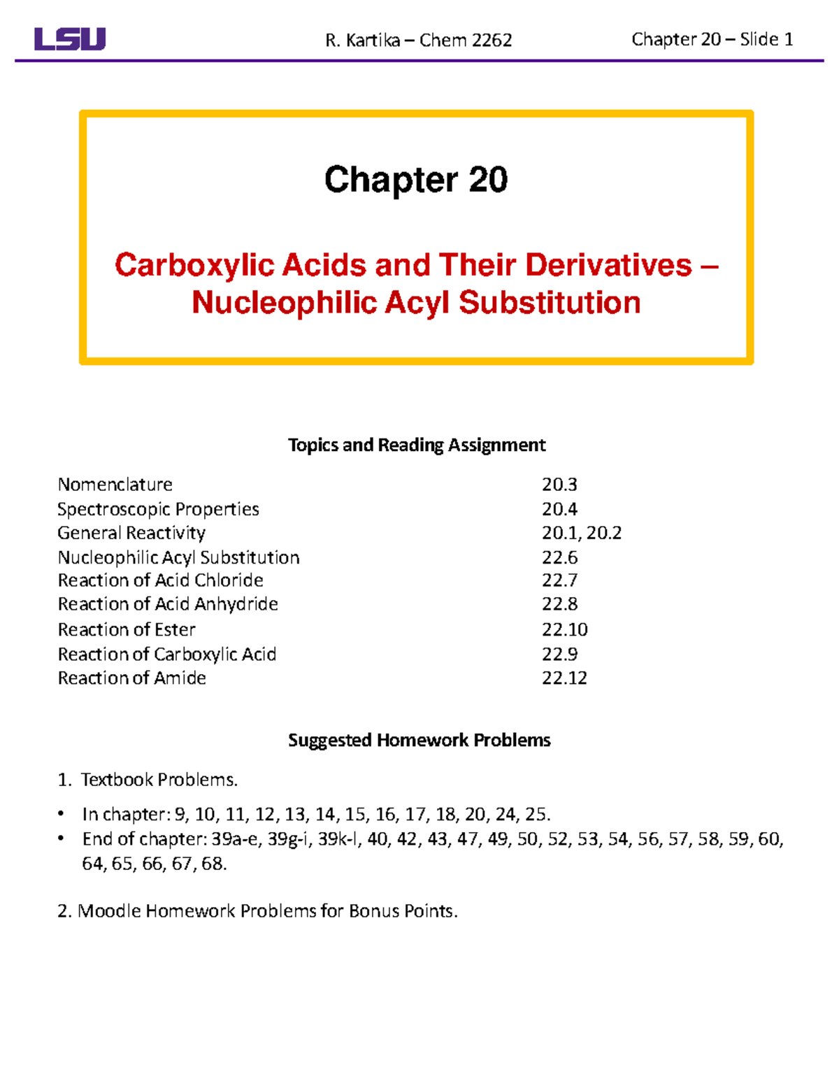 Ch 20 notes - Chapter 20 Carboxylic Acids and Their Derivatives ...