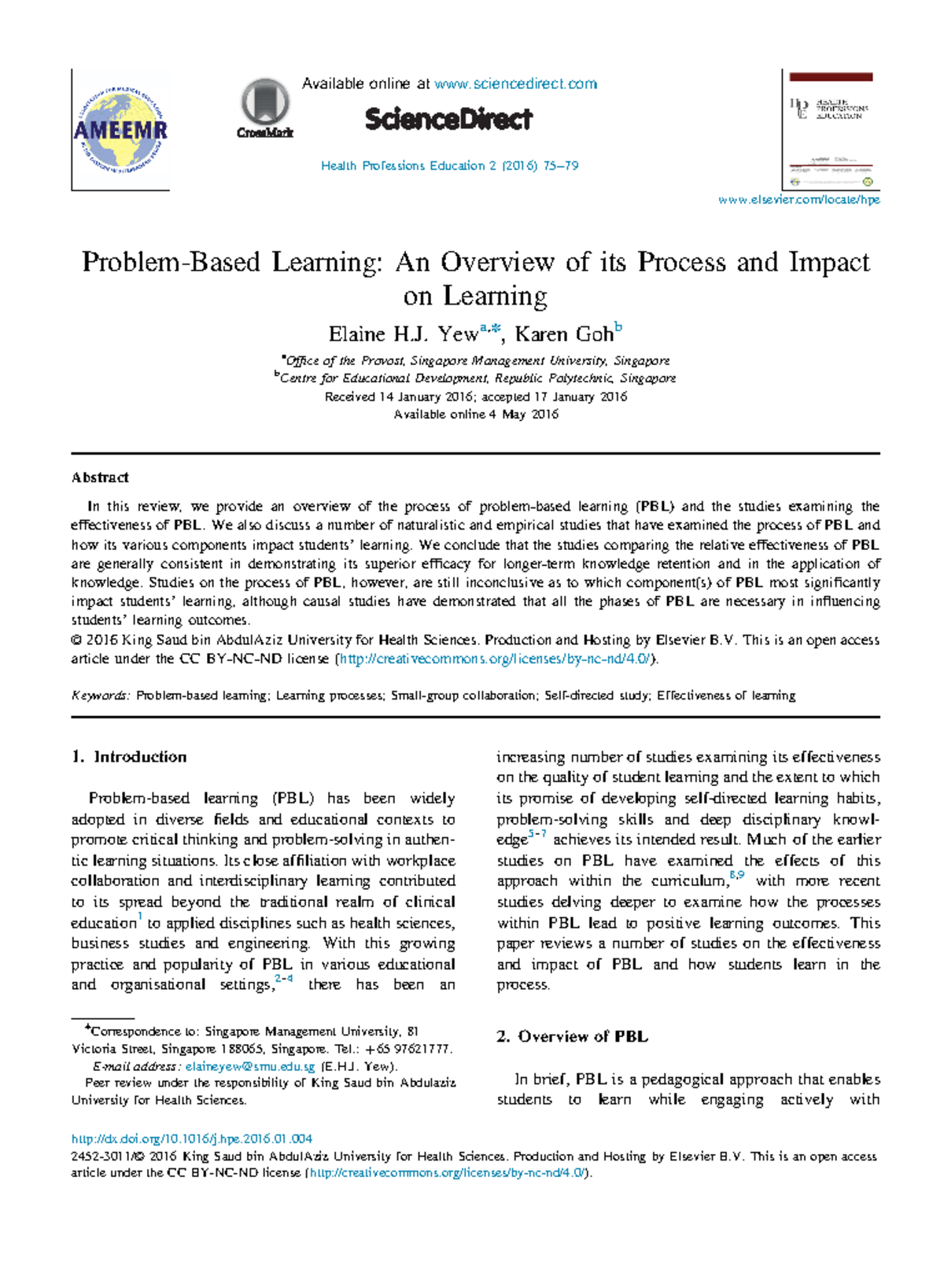 Problem-based learning - Available online at sciencedirect Health ...