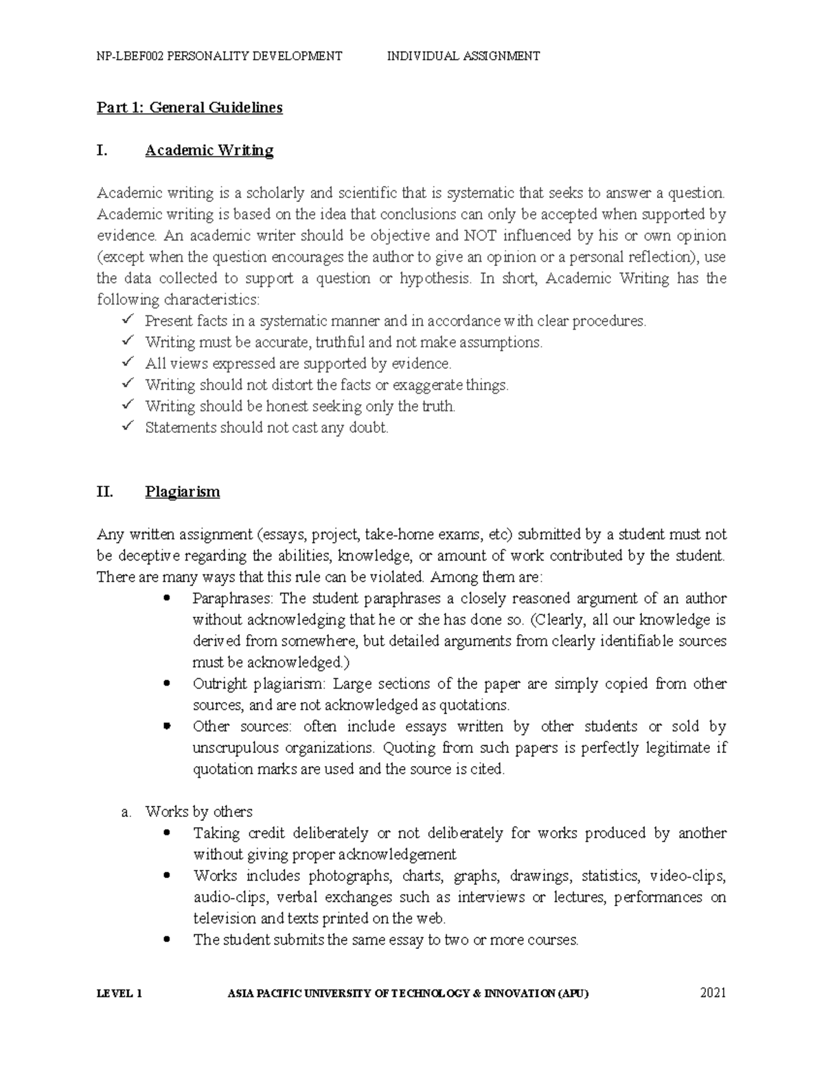 PD - description - Part 1: General Guidelines I. Academic Writing ...