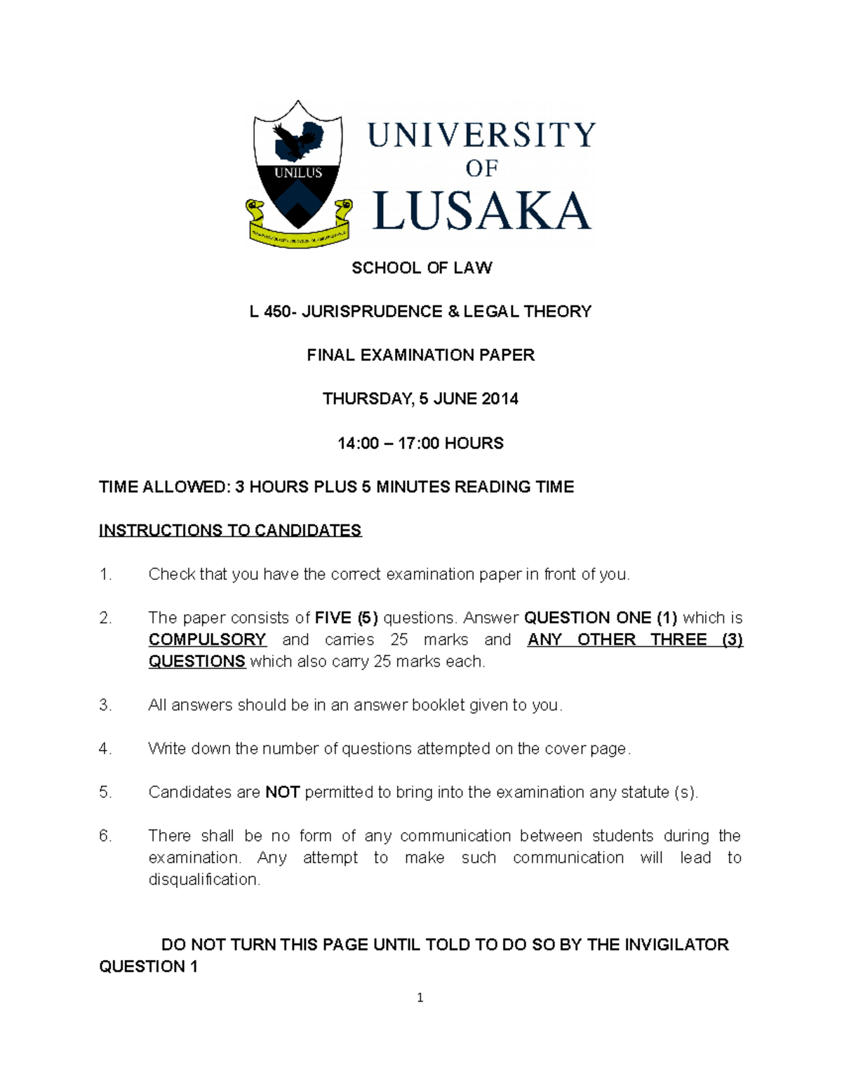 Exam Jurisprudence & Legal Theory.doc - SCHOOL OF LAW L 450 ...