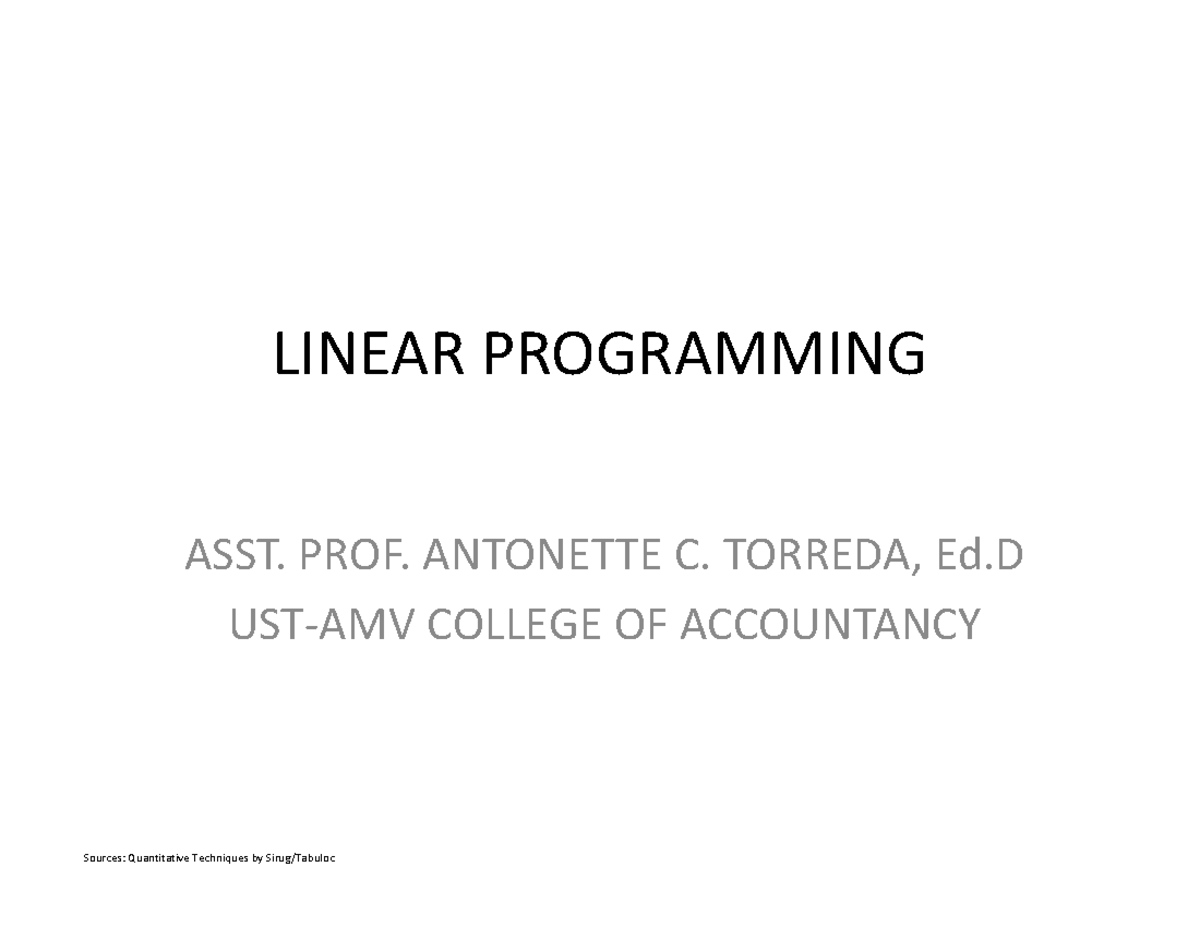 2 Linear-Programming - A summary of linear programming. - LINEAR ...