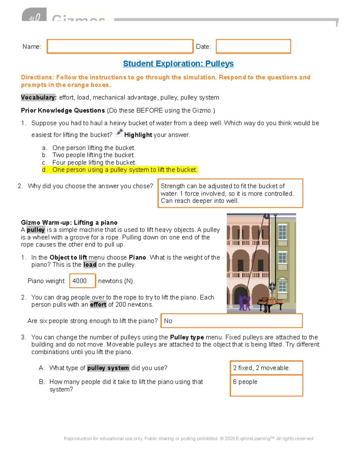 Gizmo Pulleys Answer Key Name Date Student Exploration Pulleys Directions Follow the Studocu