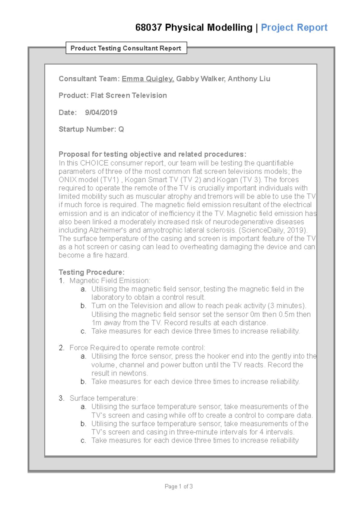 PE Report 2 - lab - 68037 Physical Modelling Project Report Product ...