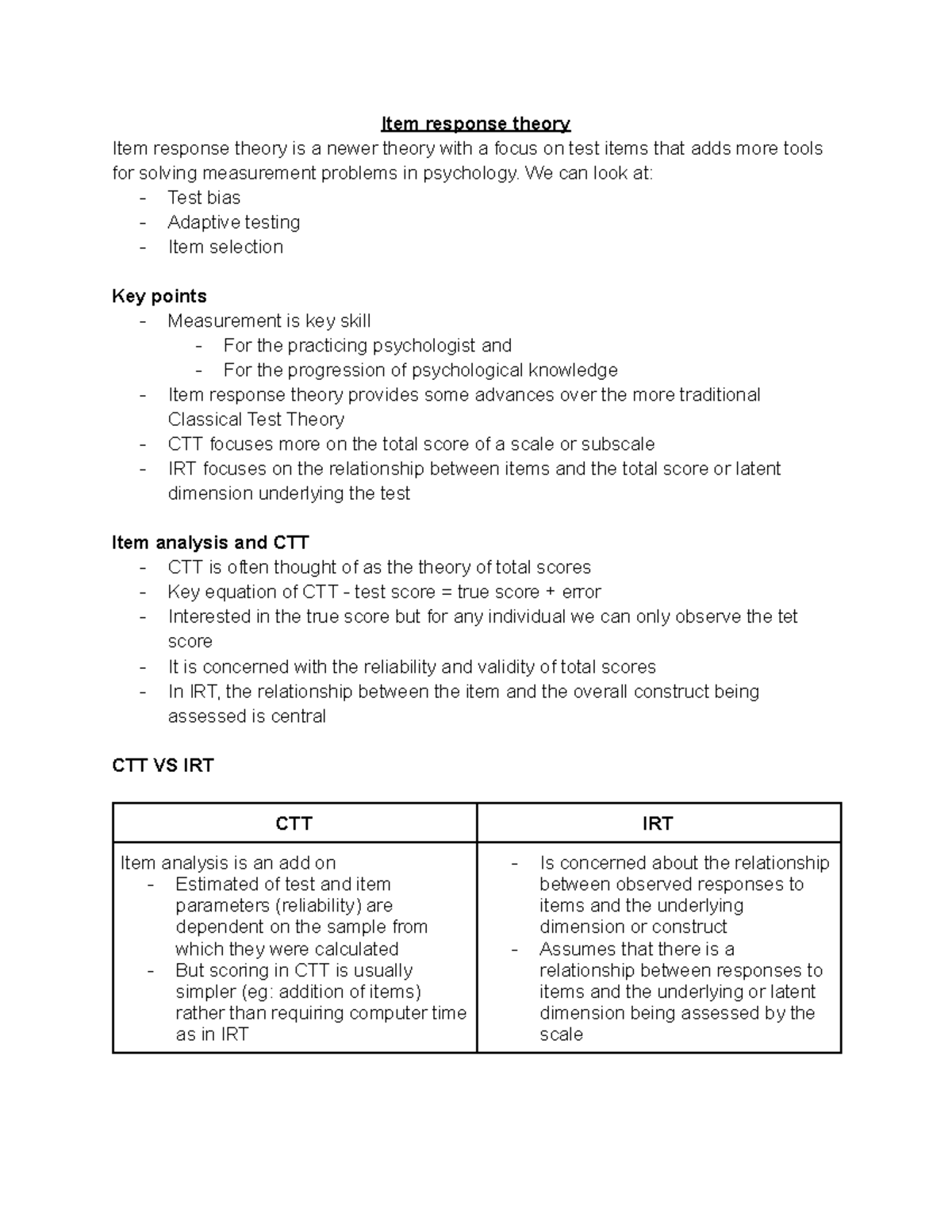 Wk 5 PSYU3332 - Lecture notes from 2022 academic year. - Item response ...