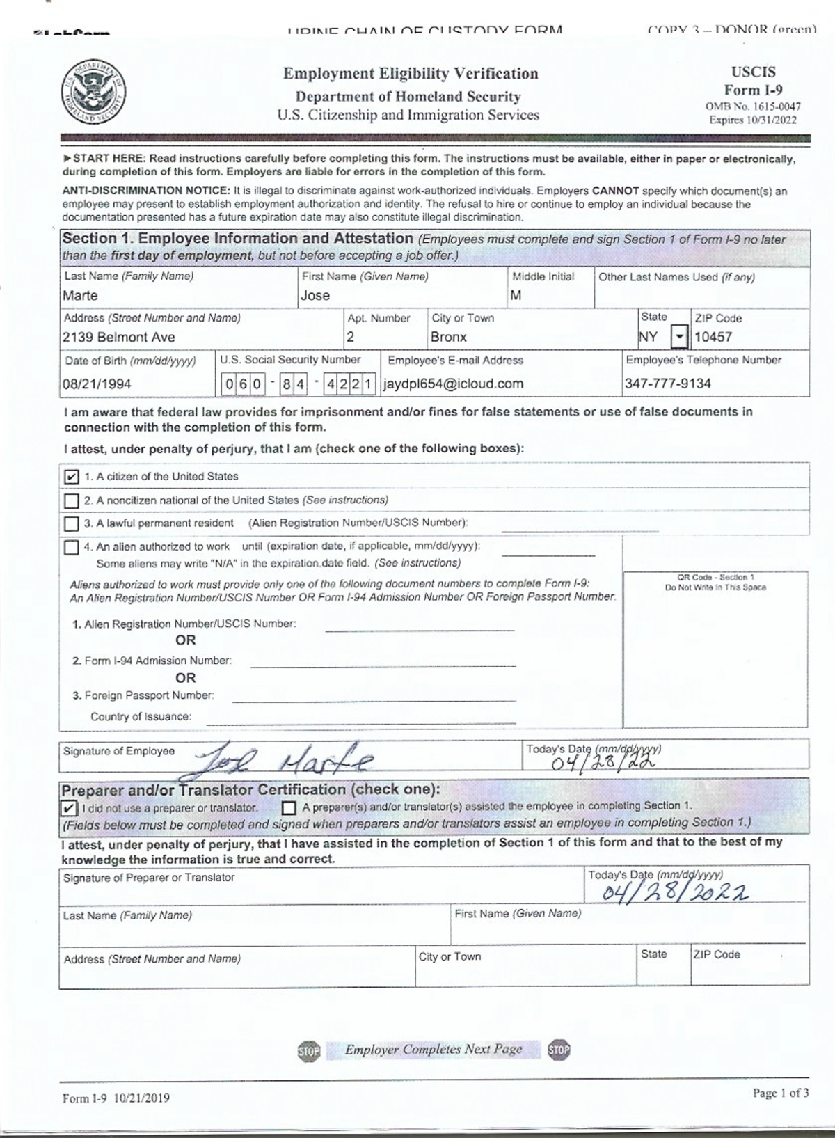 I-9 FORM 1 - My class notes11 - Studocu