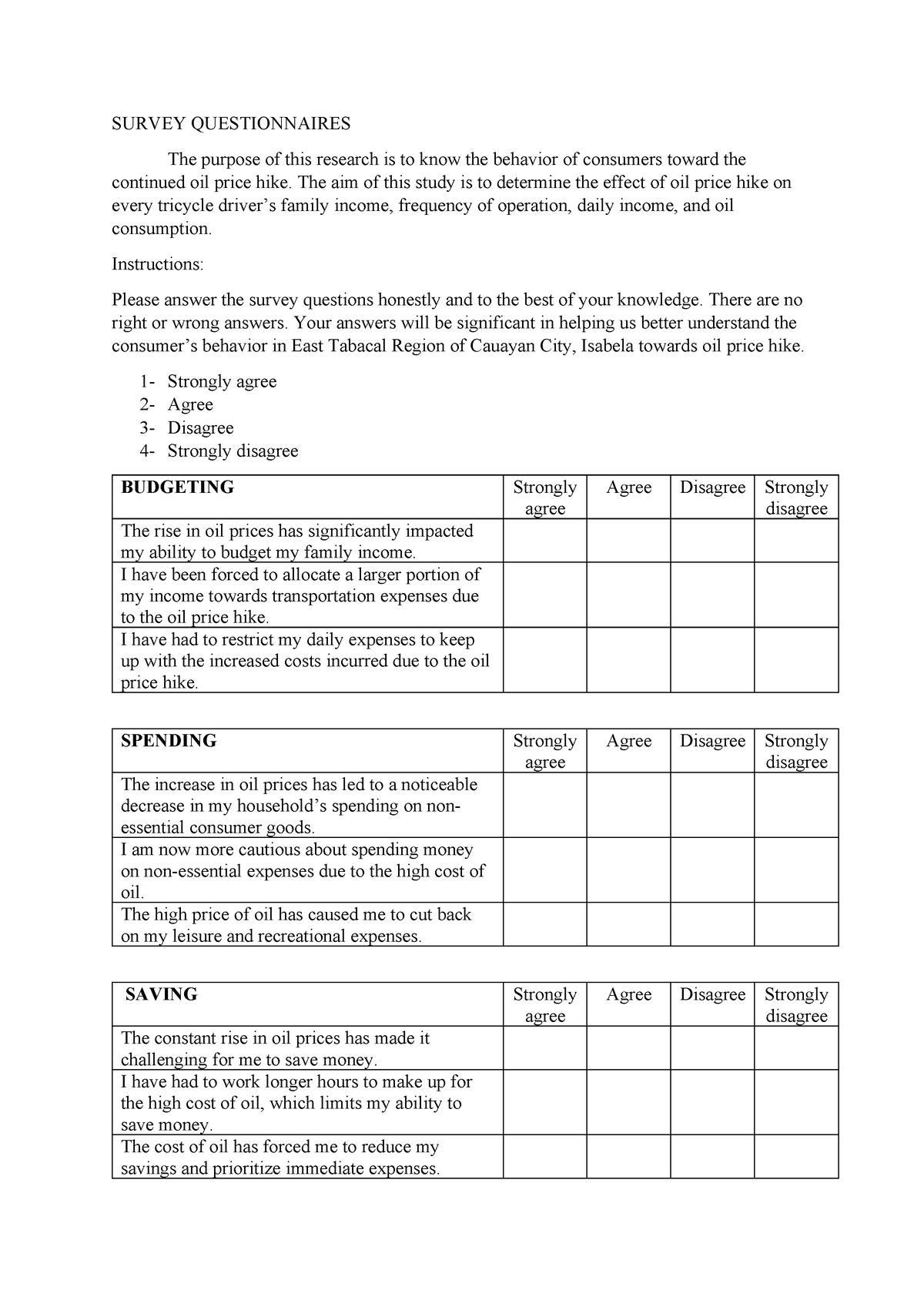 PR2 Questionnaire (ABM) - SURVEY QUESTIONNAIRES The purpose of this ...