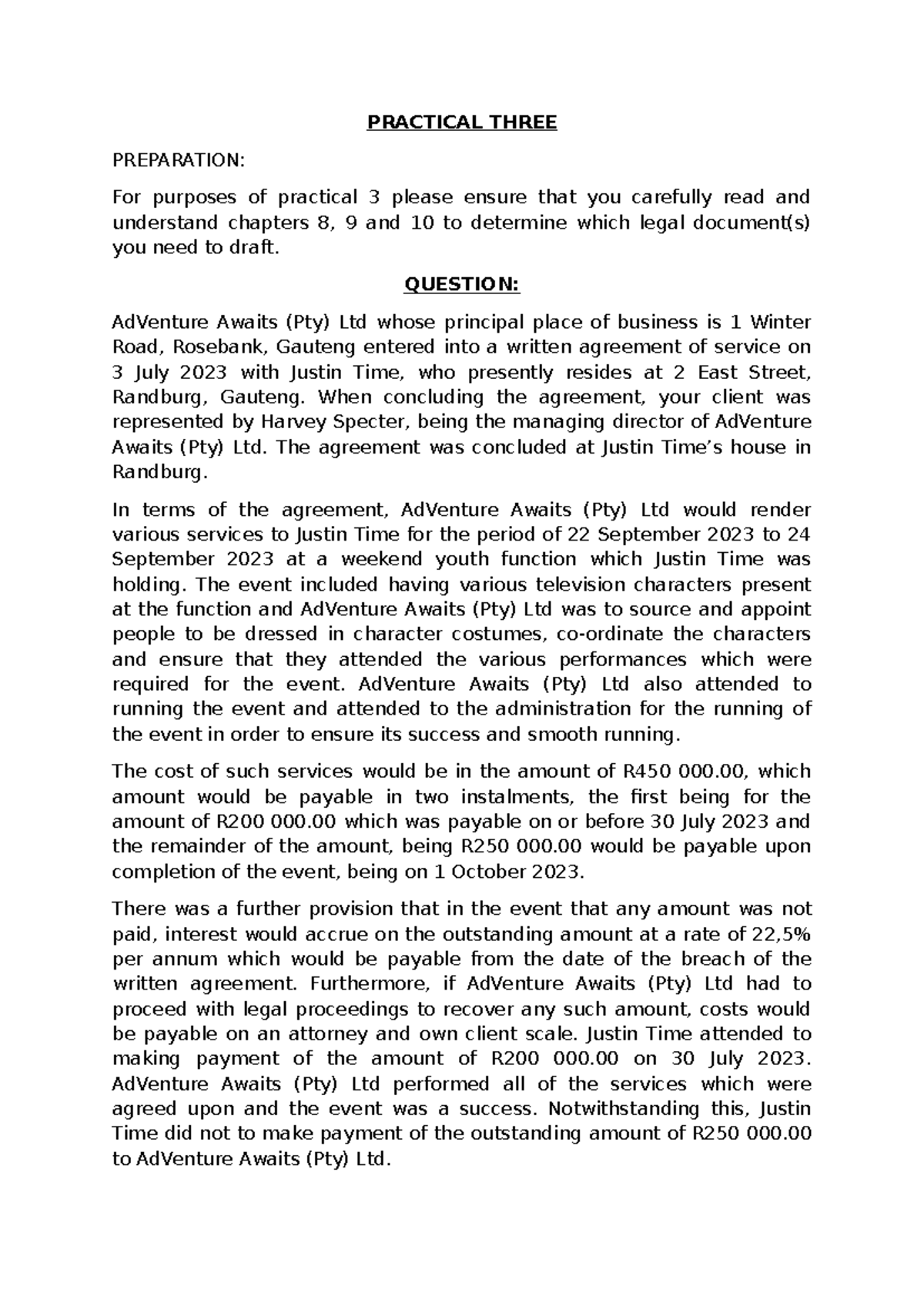 CIVIL PROCEDURE SEMESTER 2 PRACTICAL 3 QUESTIONS - PRACTICAL THREE ...