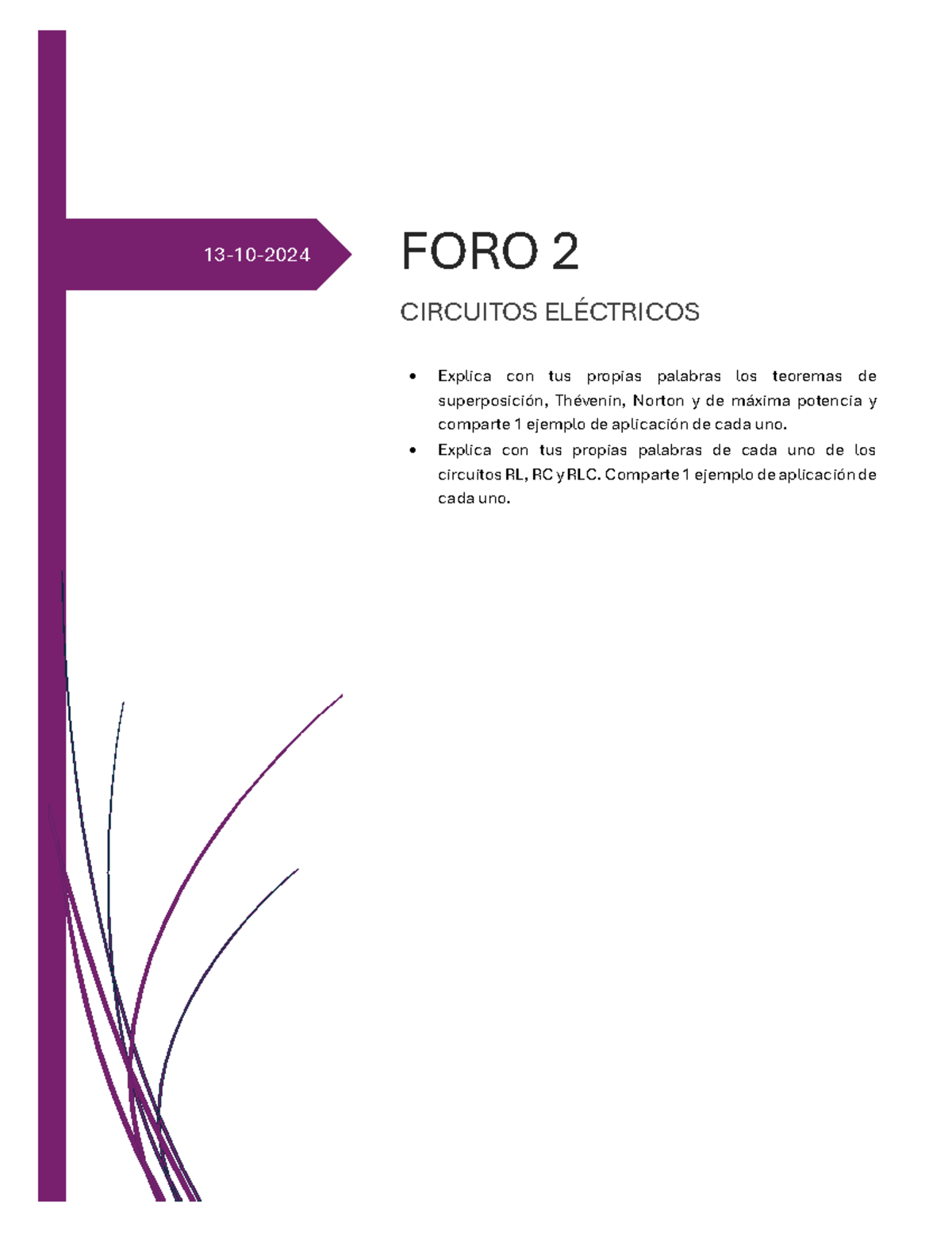 FORO 2 Circuitos Electricos 2 - 13 - 10 - 2024 FORO 2 CIRCUITOS ...