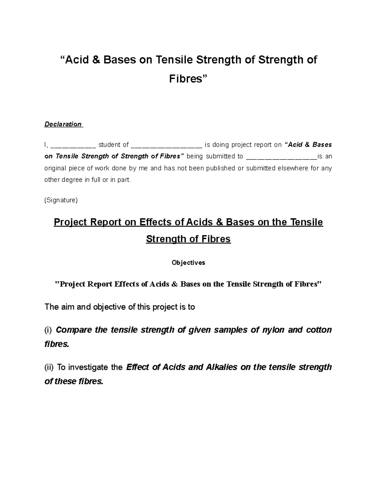Acid and Bases on Tensile Strength of S - “Acid & Bases on Tensile ...