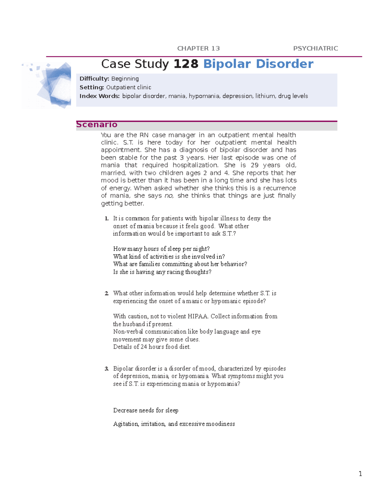 bipolar single case study