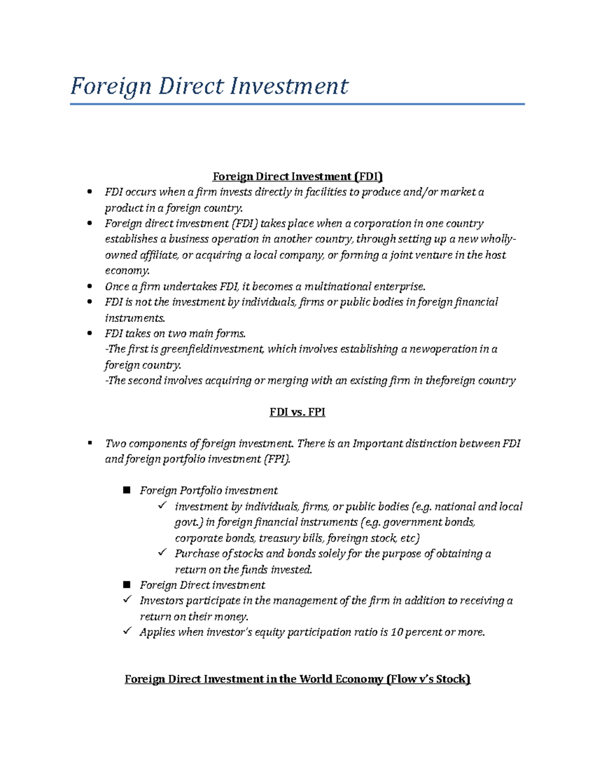 foreign direct investment assignment