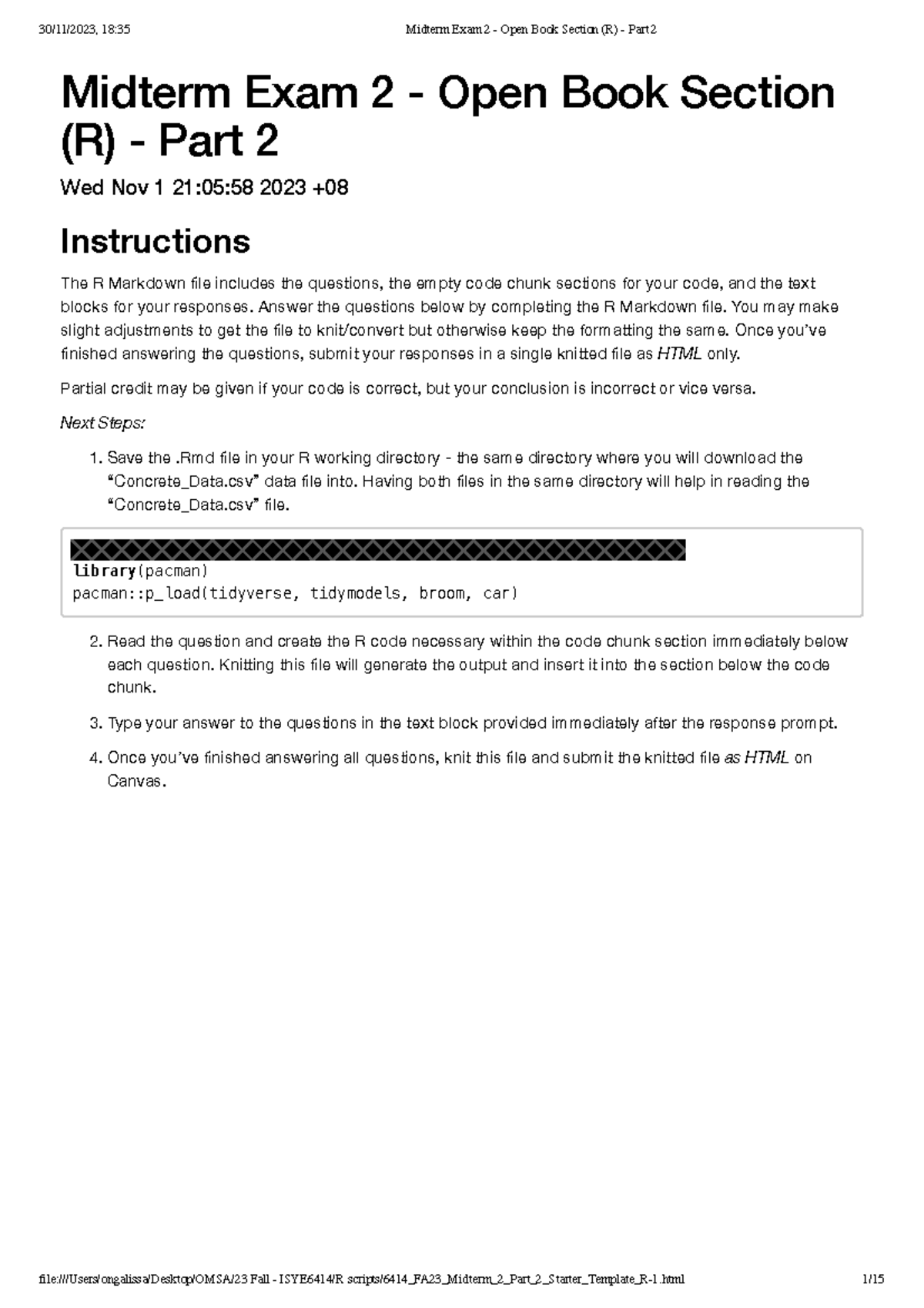 HW 3 3 - Homework - Midterm Exam 2 - Open Book Section (R) - Part 2 Wed ...