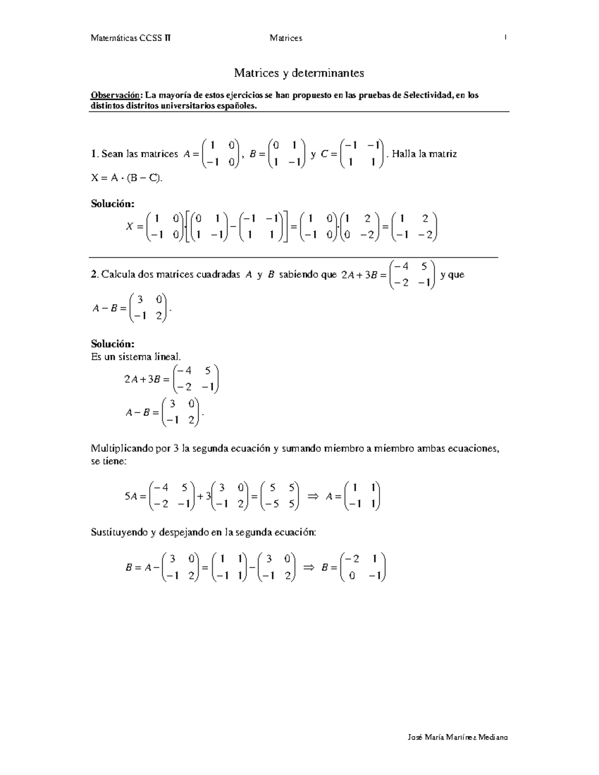 Mccss Tema 01 Problemas De Matrices Y Det(new) Compartir Importante ...