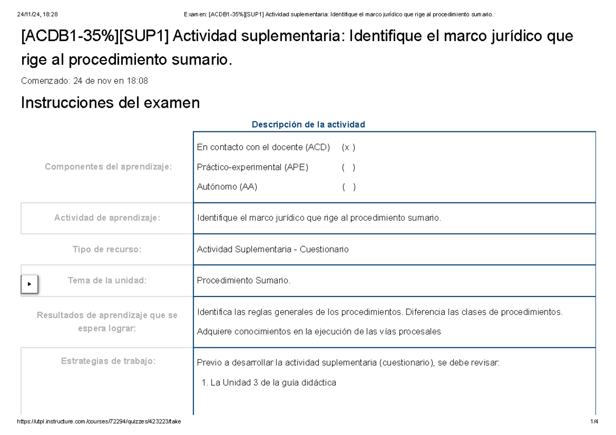 Examen Acdb Sup Actividad Suplementaria Identifique El Marco