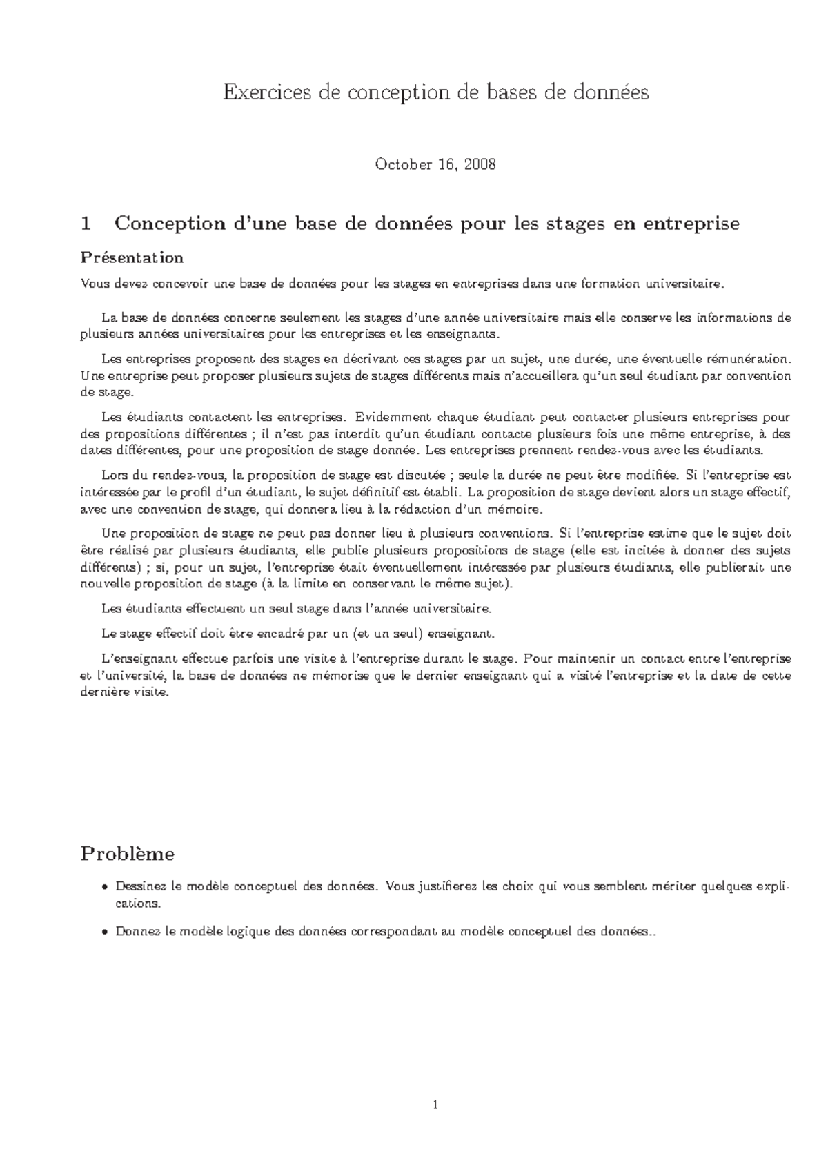 Mcd exercices corriges - Exercices de conception de bases de donn ́ees ...