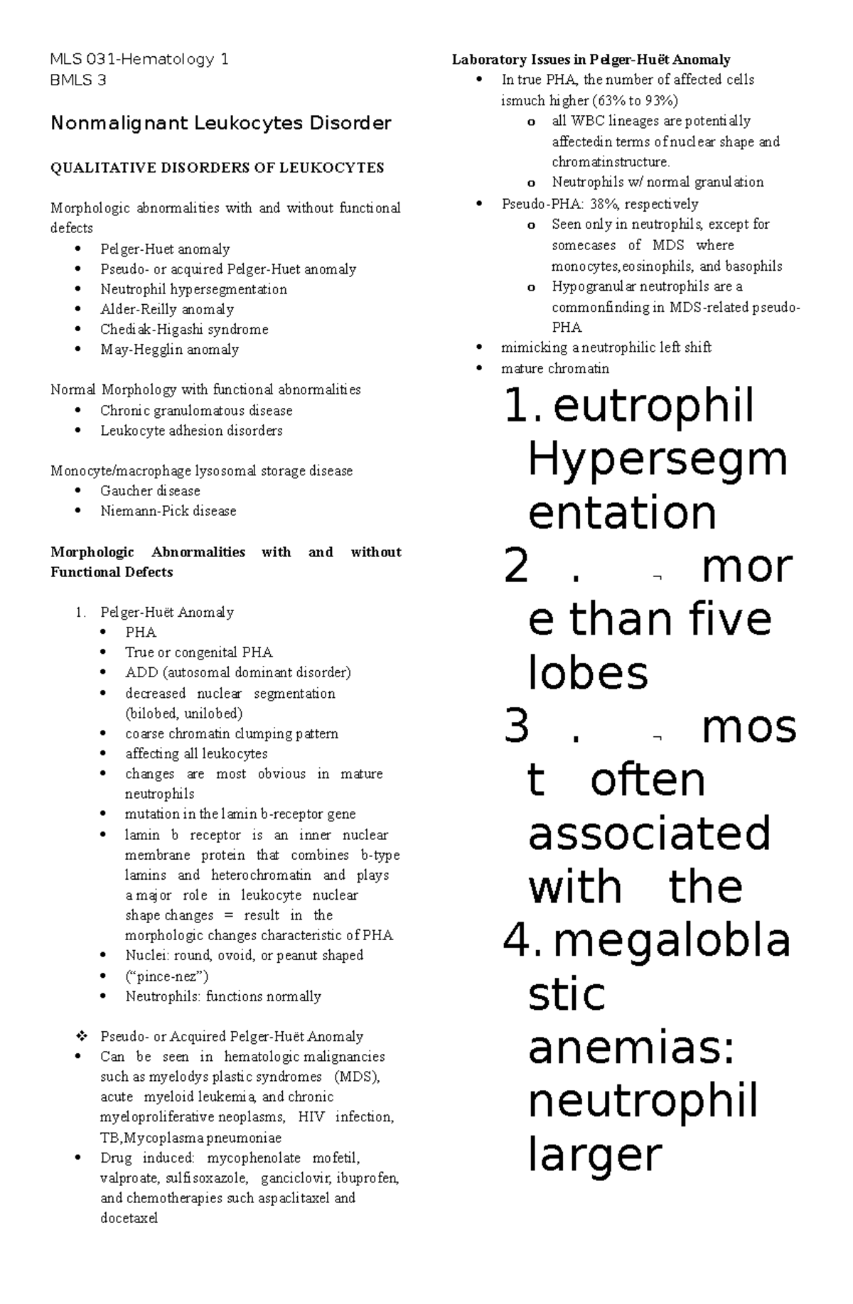 HEMA Summary NonMalignant WBC Disorder and ESR MLS 031Hematology