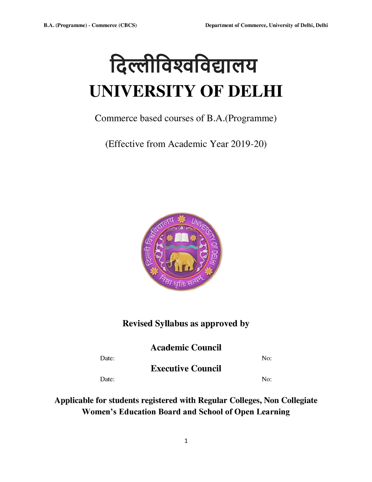 (B.A Prog.) Syllabus 2019-20 - दिल्लीदिश्िदिद्यालय UNIVERSITY OF DELHI ...