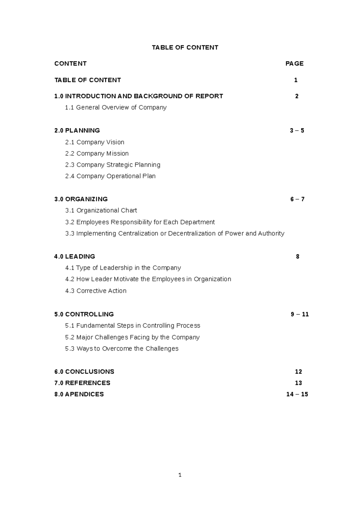 MGT126 Grouping Assignment - TABLE OF CONTENT CONTENT PAGE TABLE OF ...