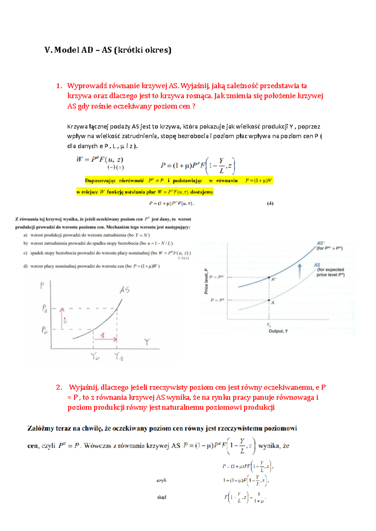 Model-AD-AS-krótki-okres - V. Model AD – AS (krótki okres) 1. Wyprowadź ...