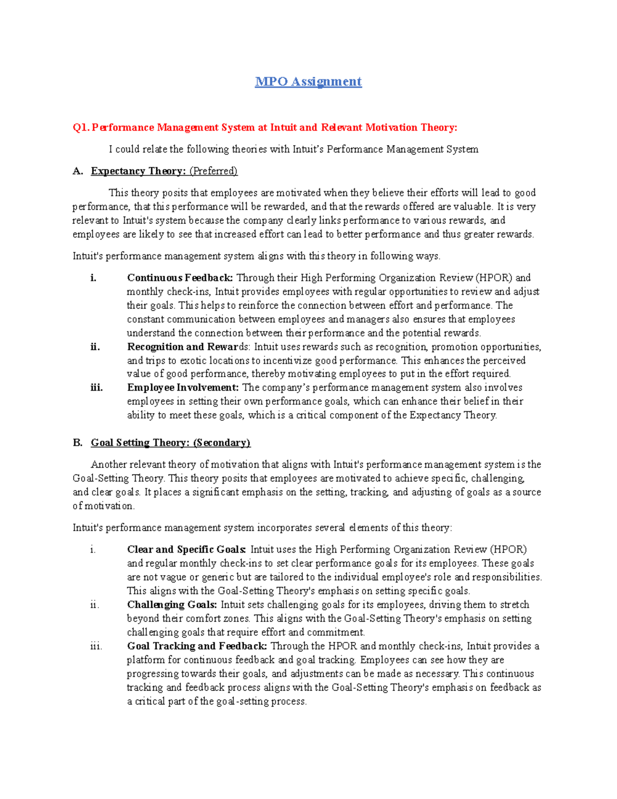 MPO Assignment Reference - MPO Assignment Q1. Performance Management ...