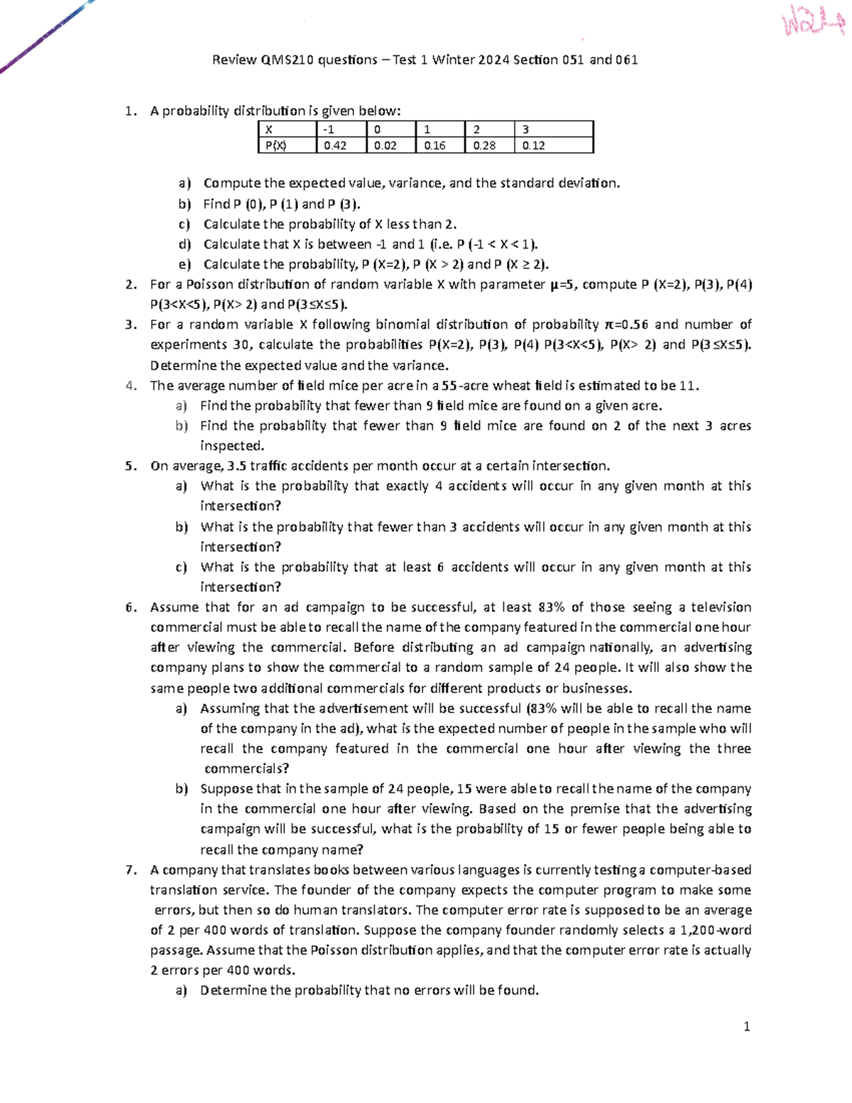 qms practice test - Review QMS210 questions – Test 1 Winter 2024 ...