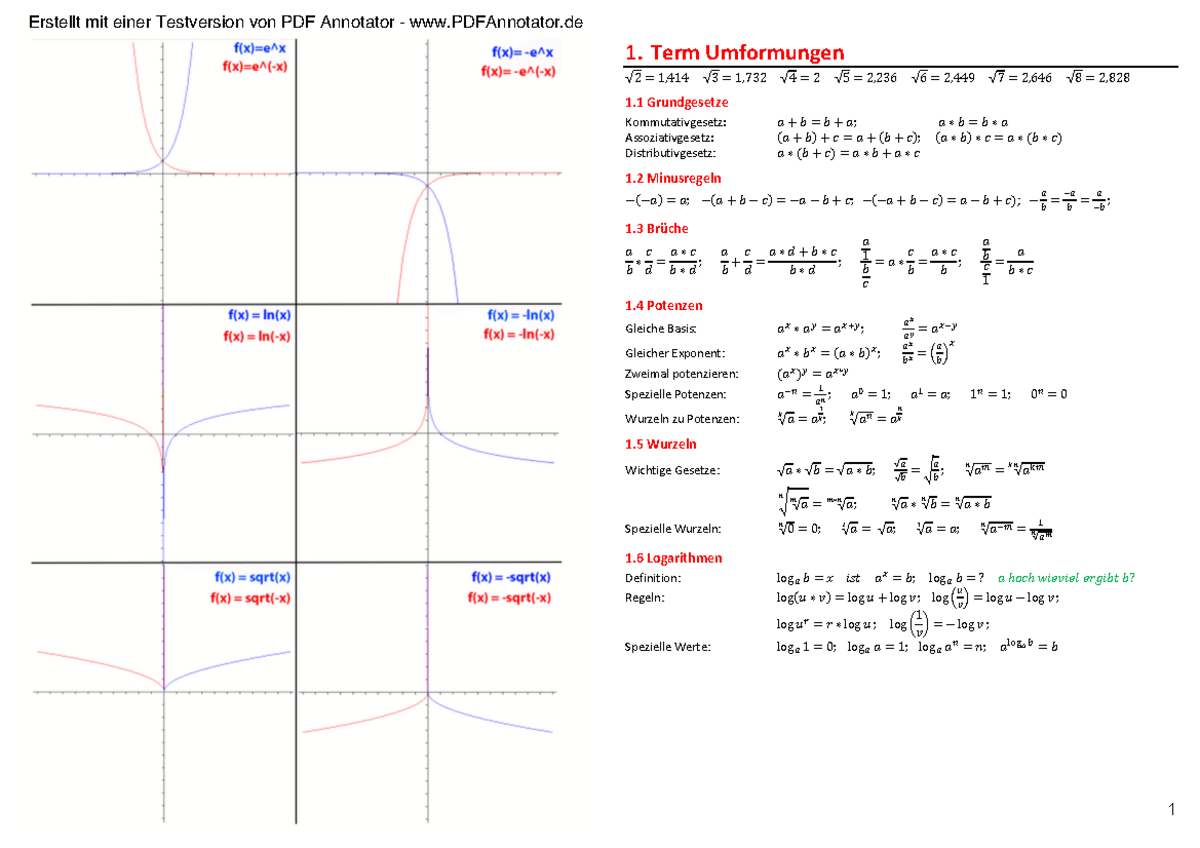 Formelsammlung Mathe Term Umformungen Studocu