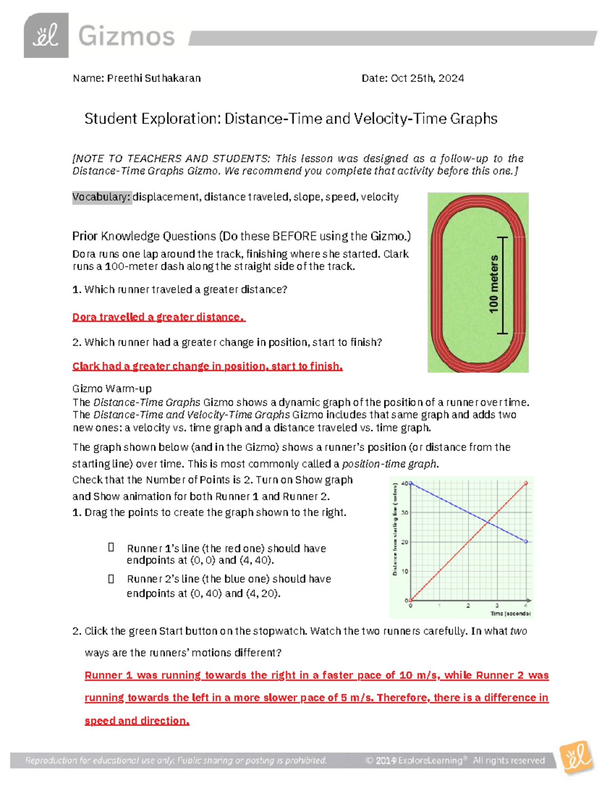 Distance Time Velocity - Name: Preethi Suthakaran Vocabulary ...