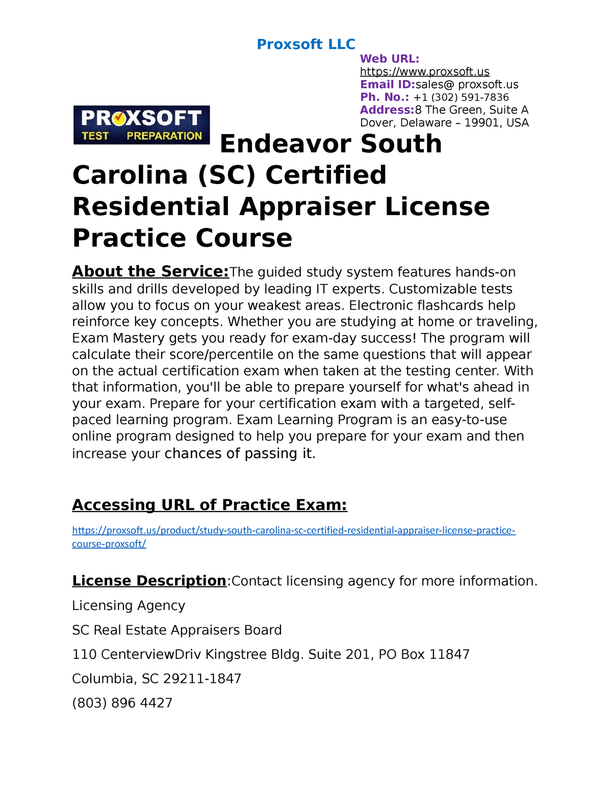 Endeavor South Carolina Sc Certified Residential Appraiser License Practice Course Proxsoft