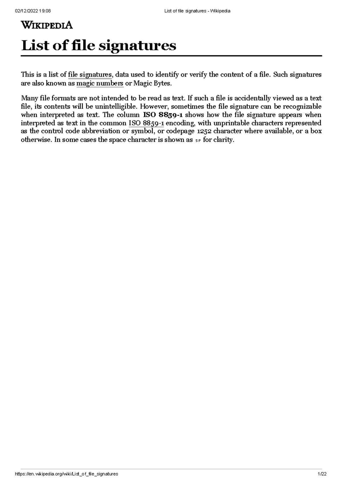 List of file signatures Wikipedia List of file signatures This is a