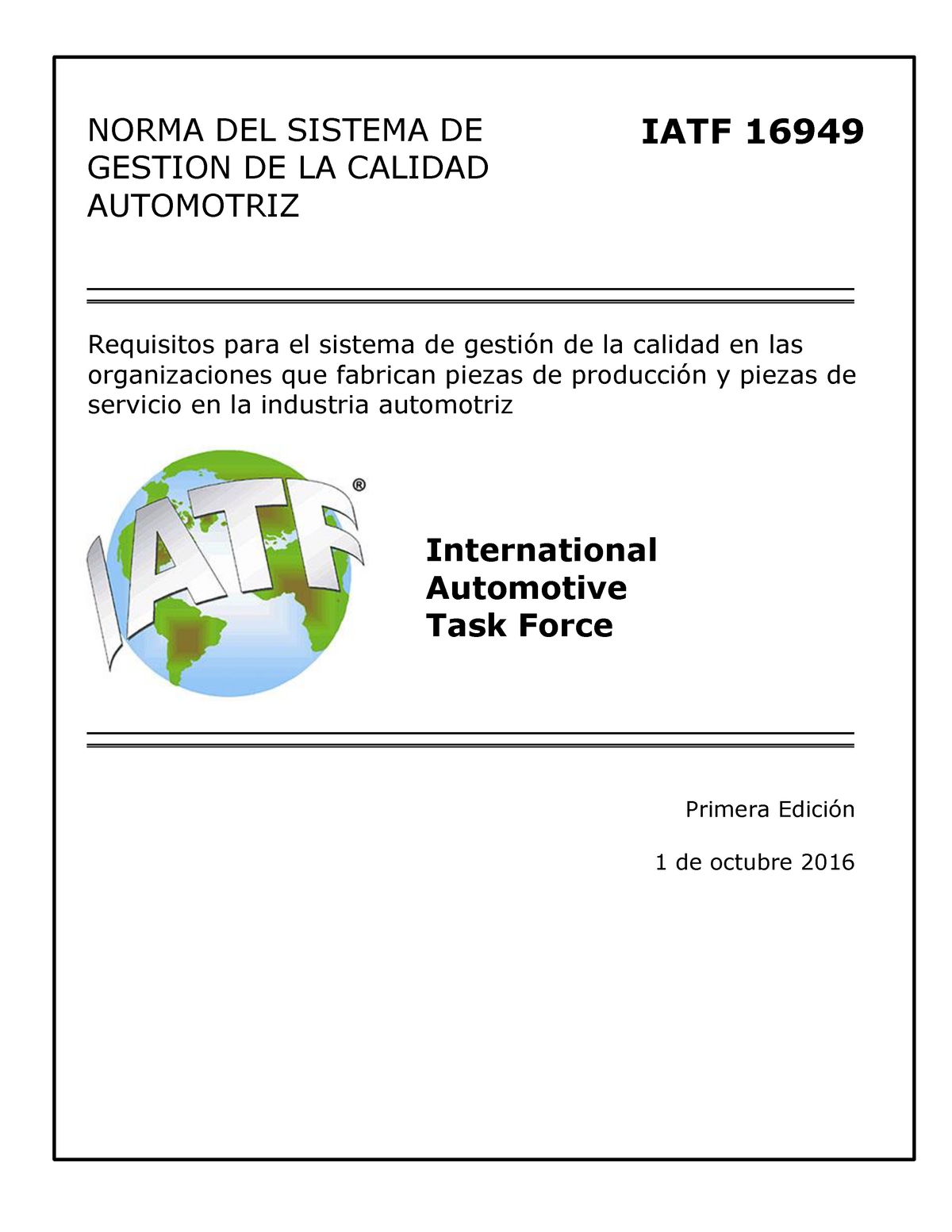 Iatf 16949 Pdf Norma Iatf Del Sector Automotriz Norma Del Sistema De Gestion De La Calidad 2867