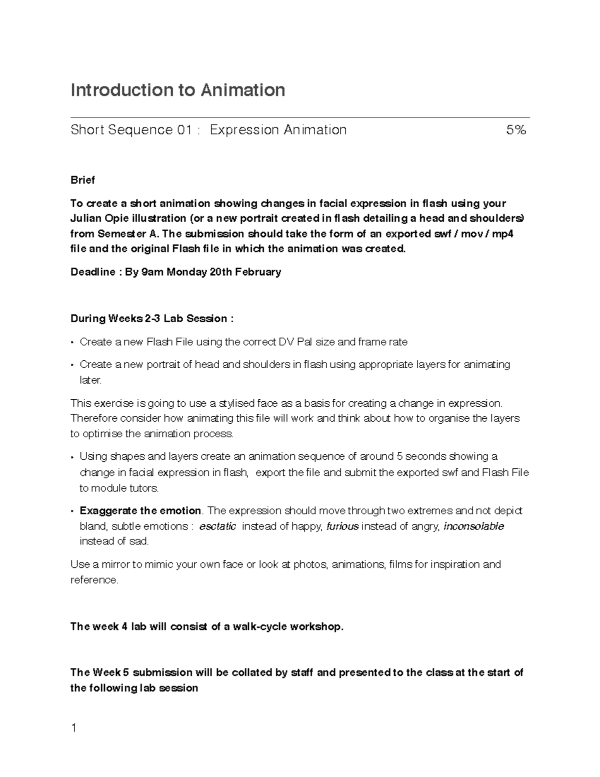 Coursework 1 introduction to animation - Introduction to Animation ...