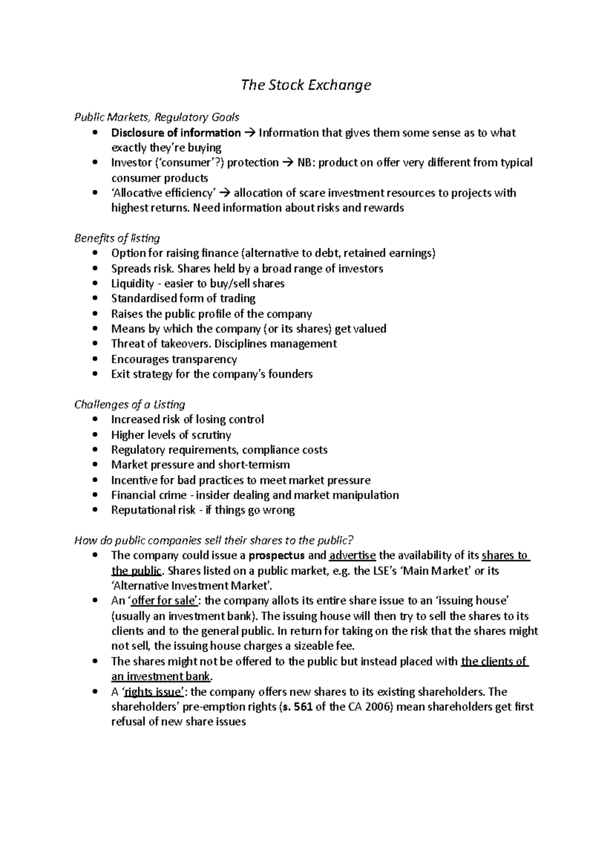 The Stock Exchange - Lecture notes Week 11 - The Stock Exchange Public ...