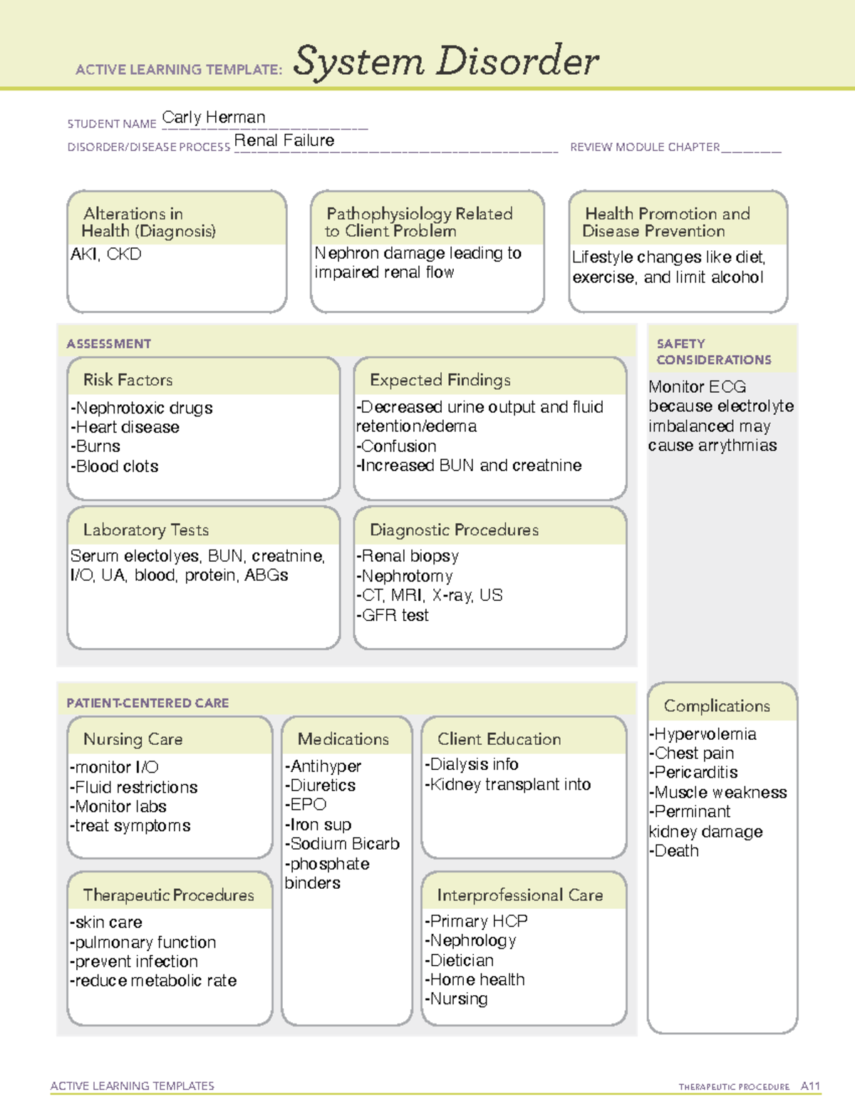 Renal Failure Disoder Template - ACTIVE LEARNING TEMPLATES THERAPEUTIC ...