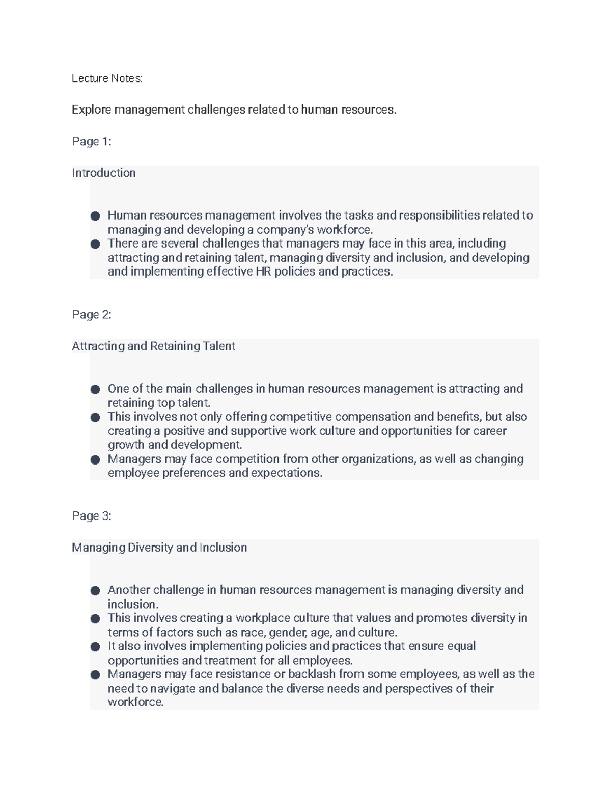 BUS 217 (6 Schoolcraft Explore management challenges related to human resources. Lecture