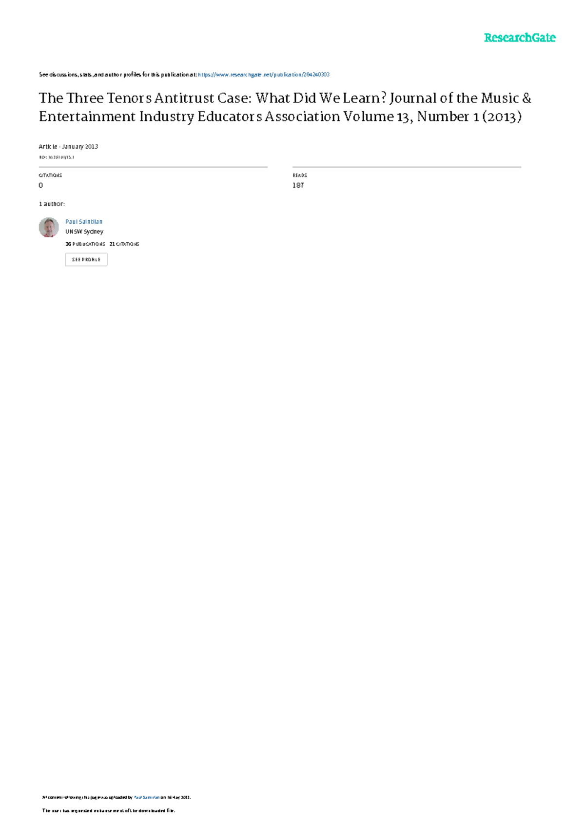 The Three Tenors Antitrust Case Final See discussions, stats, and