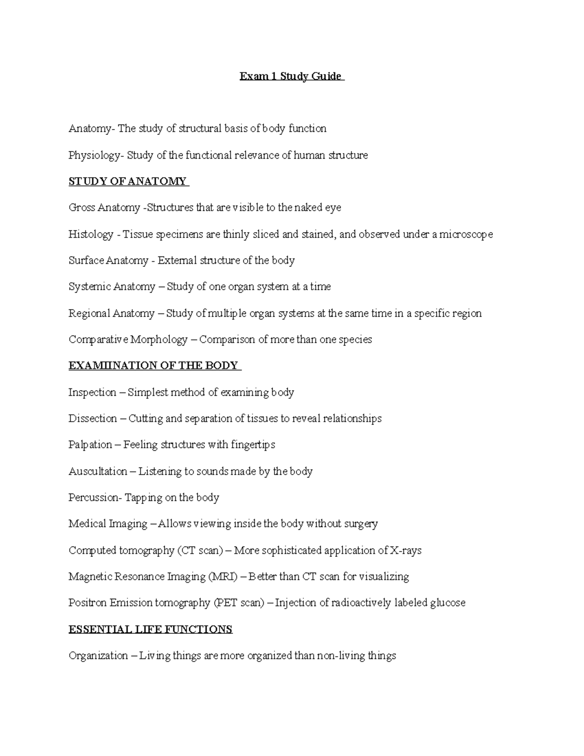 Exam 1 Study Guide - Anatomy and physiology review - Exam 1 Study Guide ...