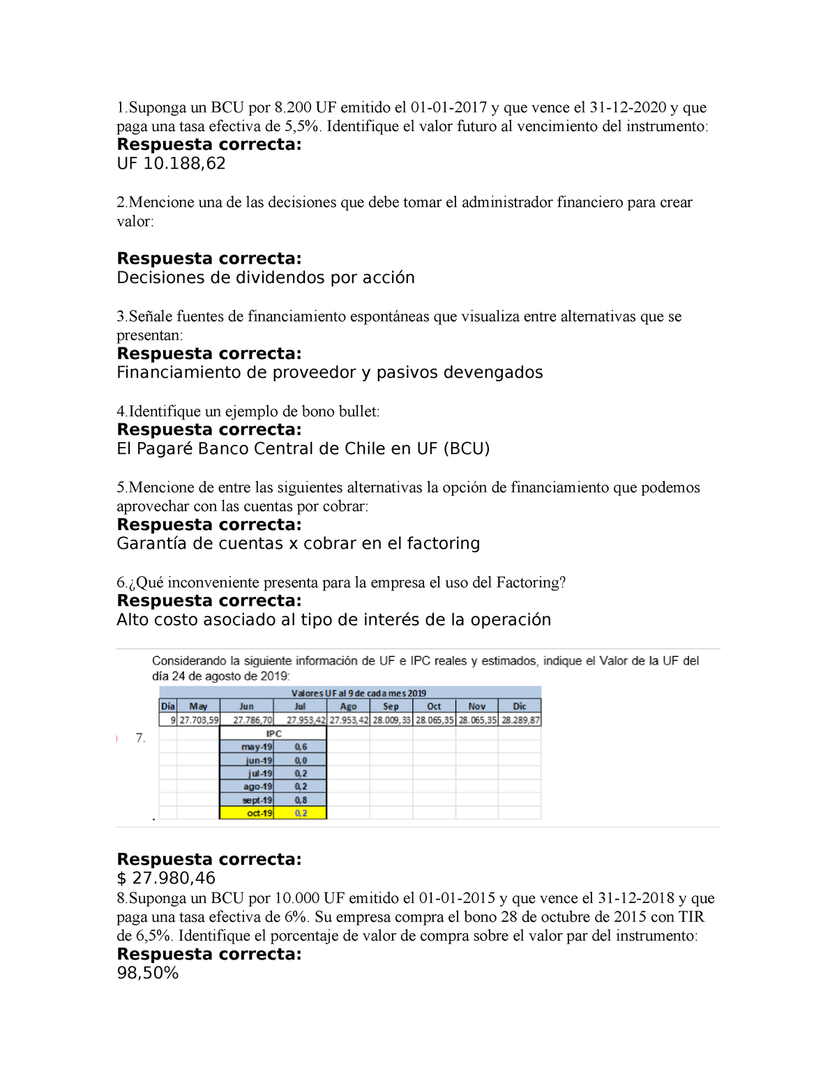 Examen Finanzas - Vchjhjklñ - 1 Un BCU Por 8 UF Emitido El 01-01-2017 Y ...