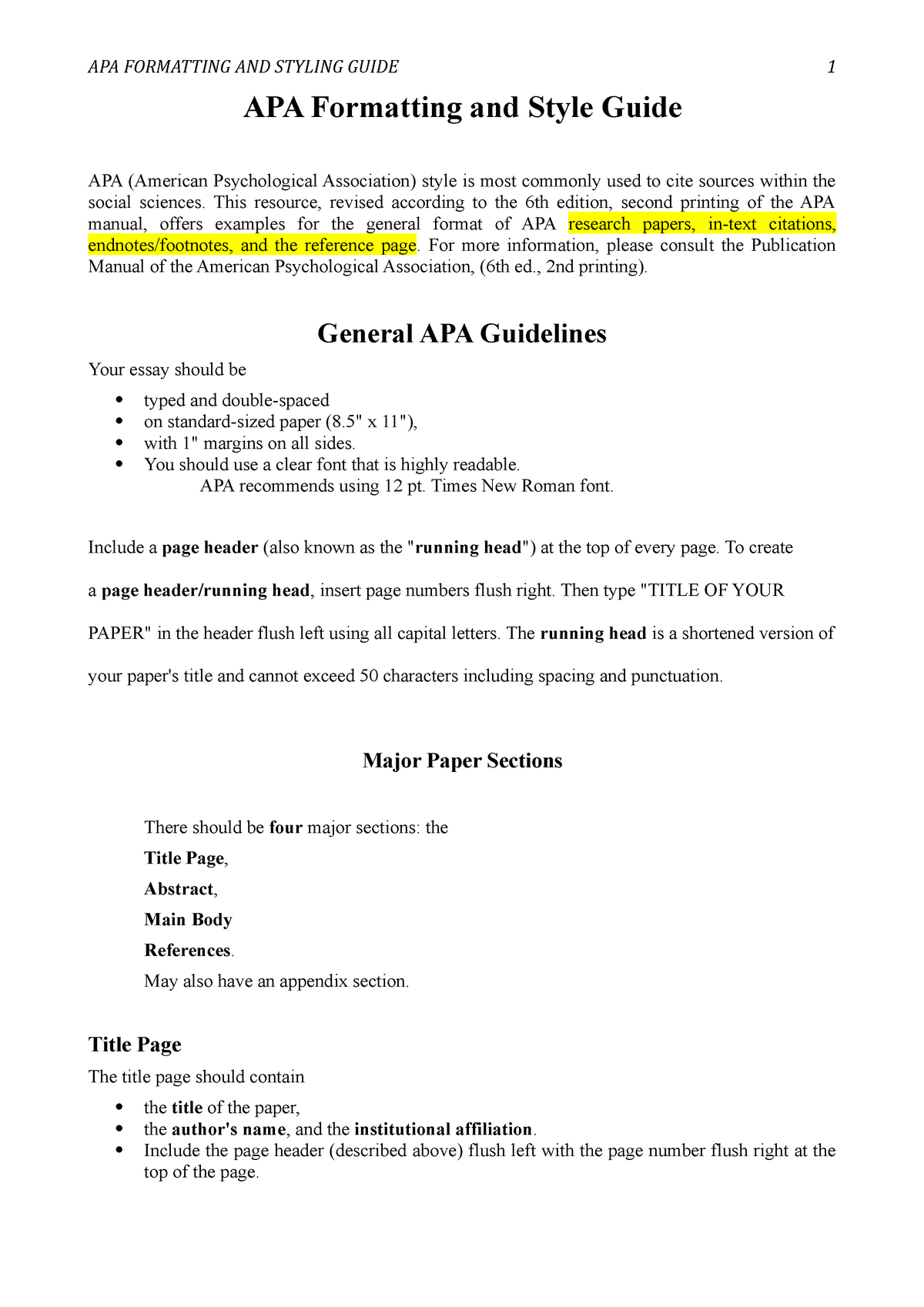 General APA Guidelines - APA Formatting and Style Guide APA (American ...