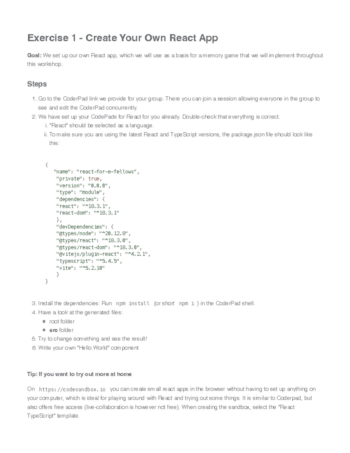 01 overview and components exercise - Goal: We set up our own React app ...