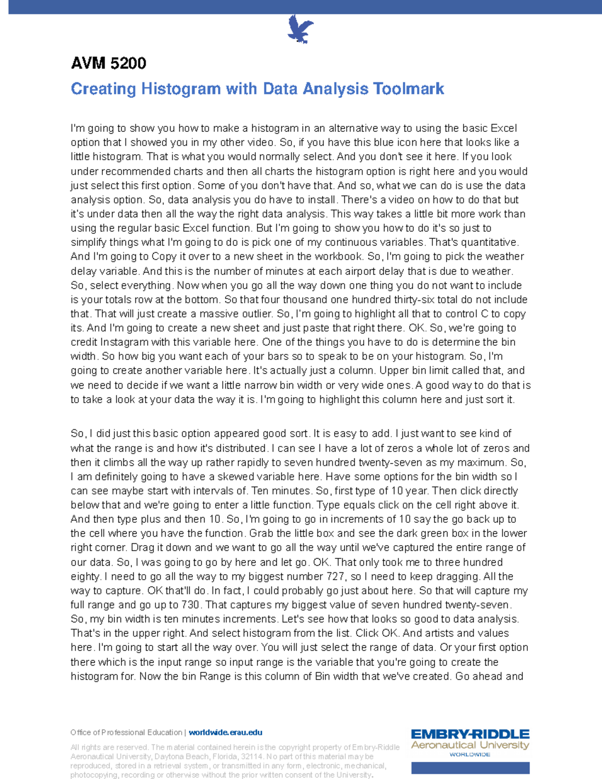 Creating Histogram with Data Analysis Toolpak AVM 5200 Creating