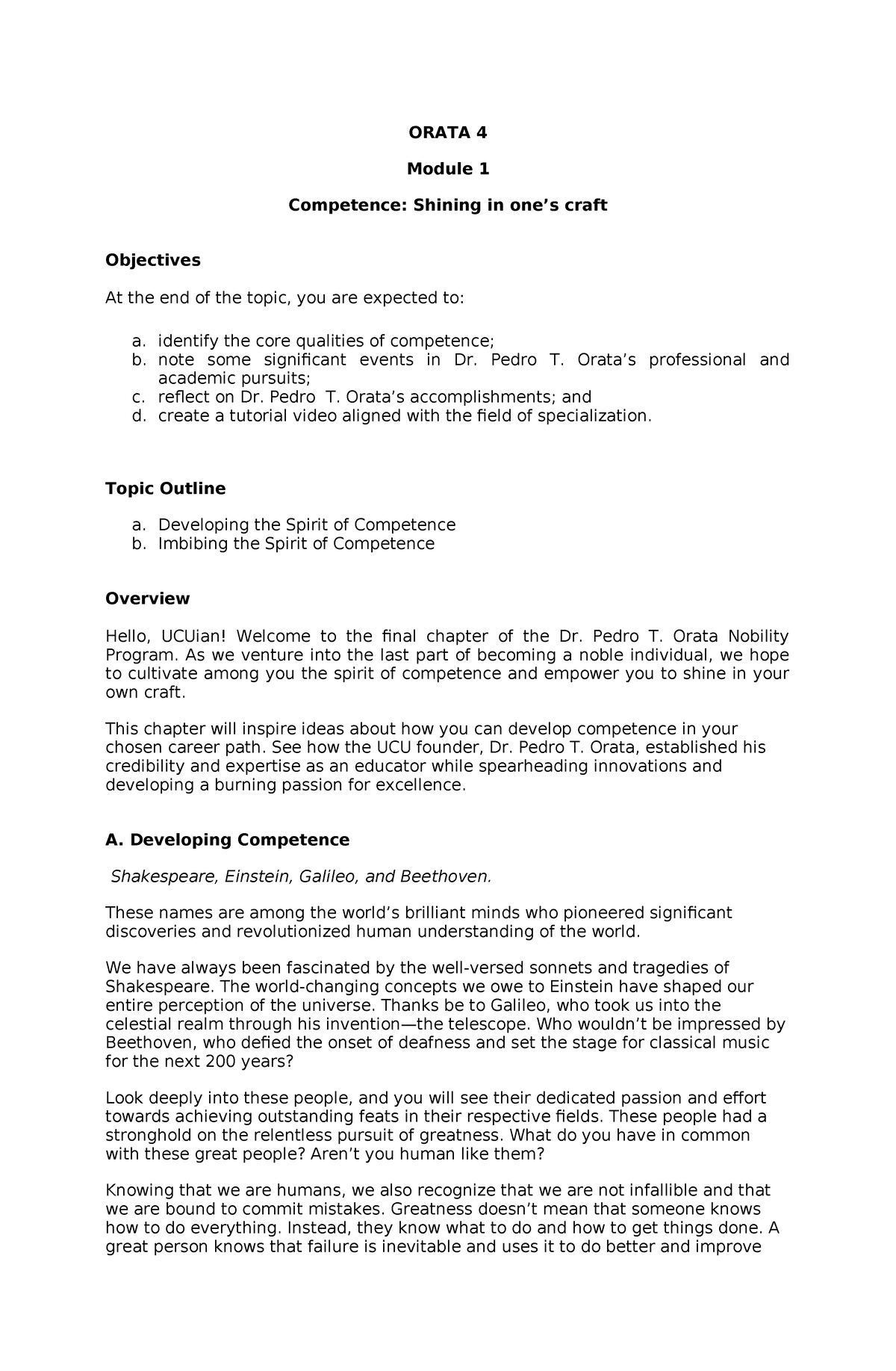 ORATA 4TH YEAR QUESTION AND ANSWER MODULE - ORATA 4 Module 1 Competence ...