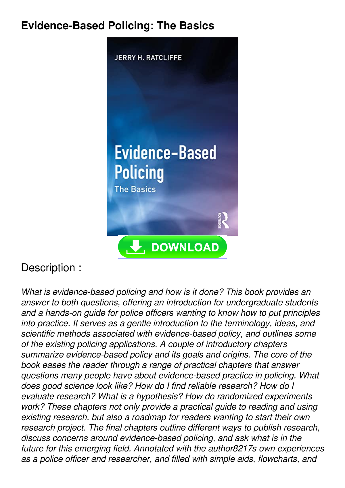 evidence based policing literature review