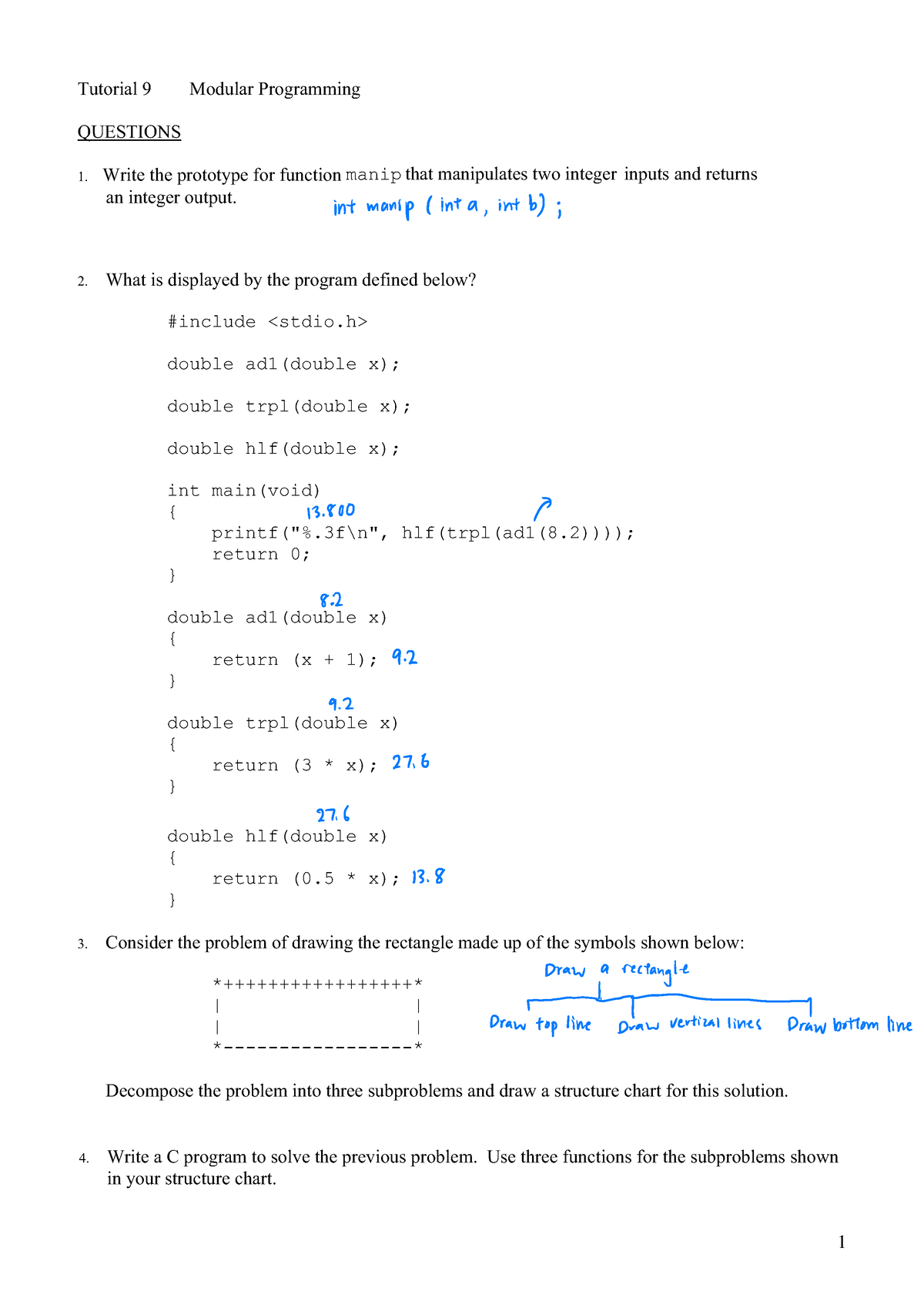 Tut 9 - Tut - Tutorial 9 Modular Programming QUESTIONS Write The ...