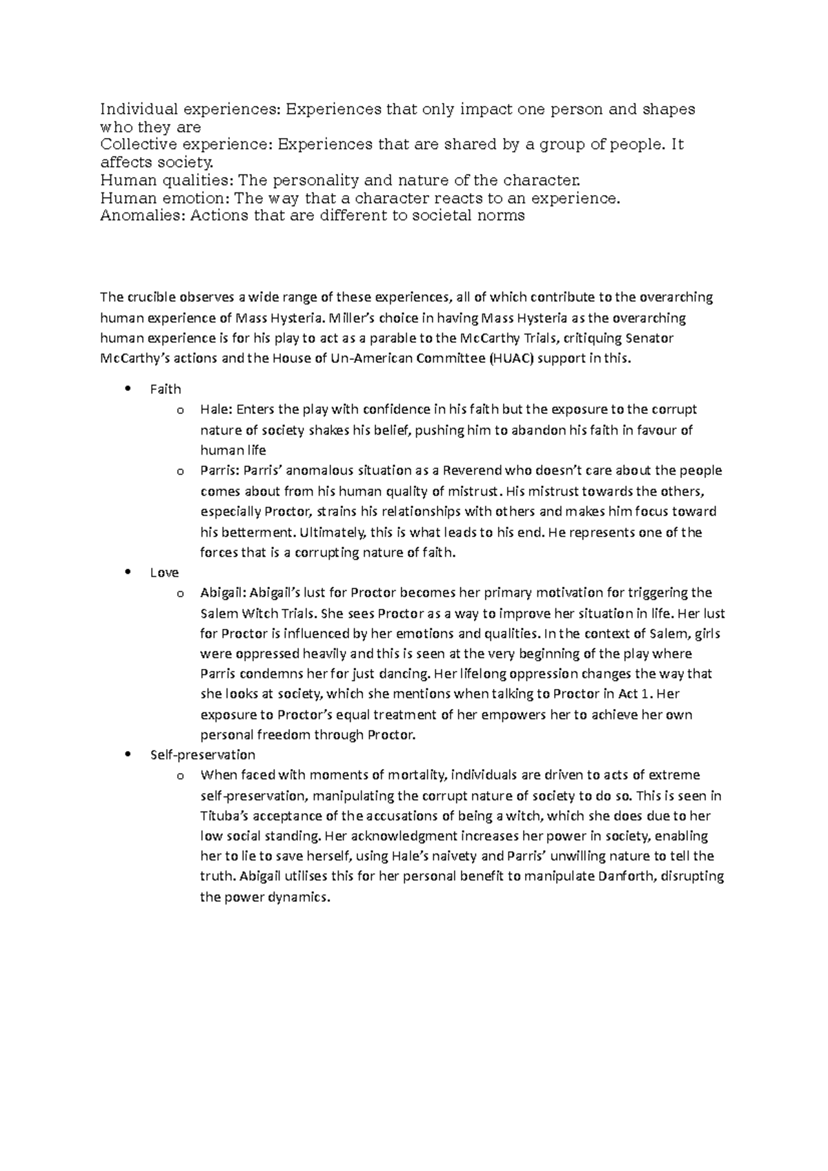 Crucible Human experiences relating to MH Studocu