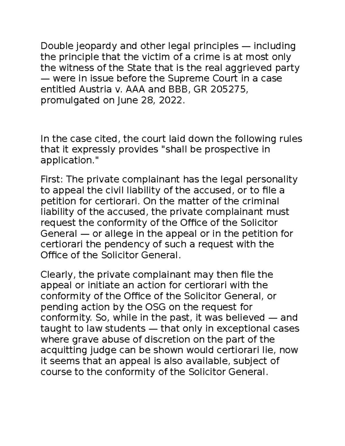 Double Jeopardy case Law Double jeopardy and other legal principles