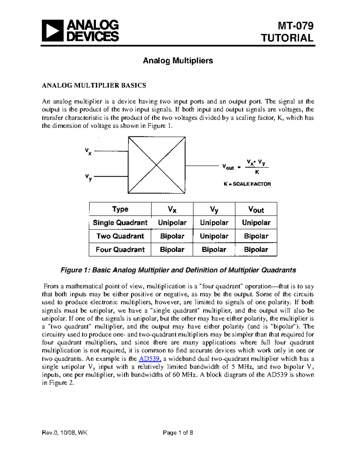 MT-079 - Lecture notes 4 - TUTORIAL Analog Multipliers ANALOG ...
