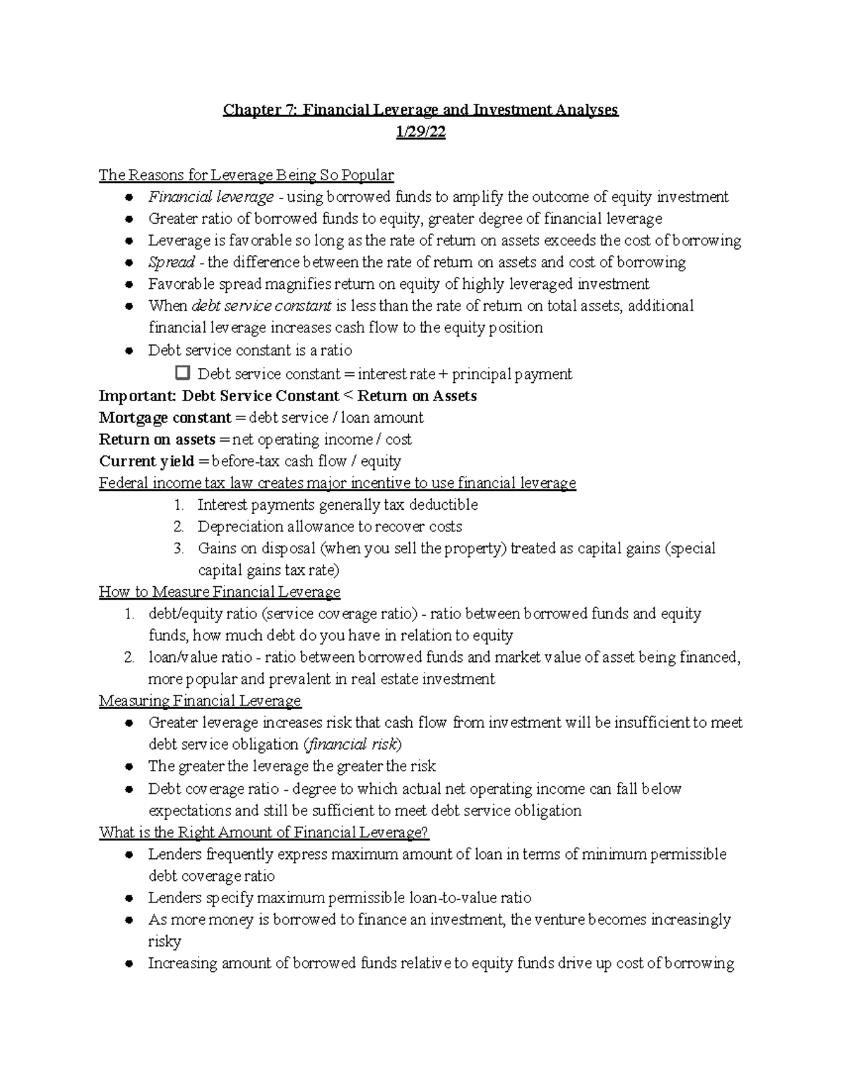 Chapter 7 Notes on Financial Leverage and Investment Analyses - Chapter ...