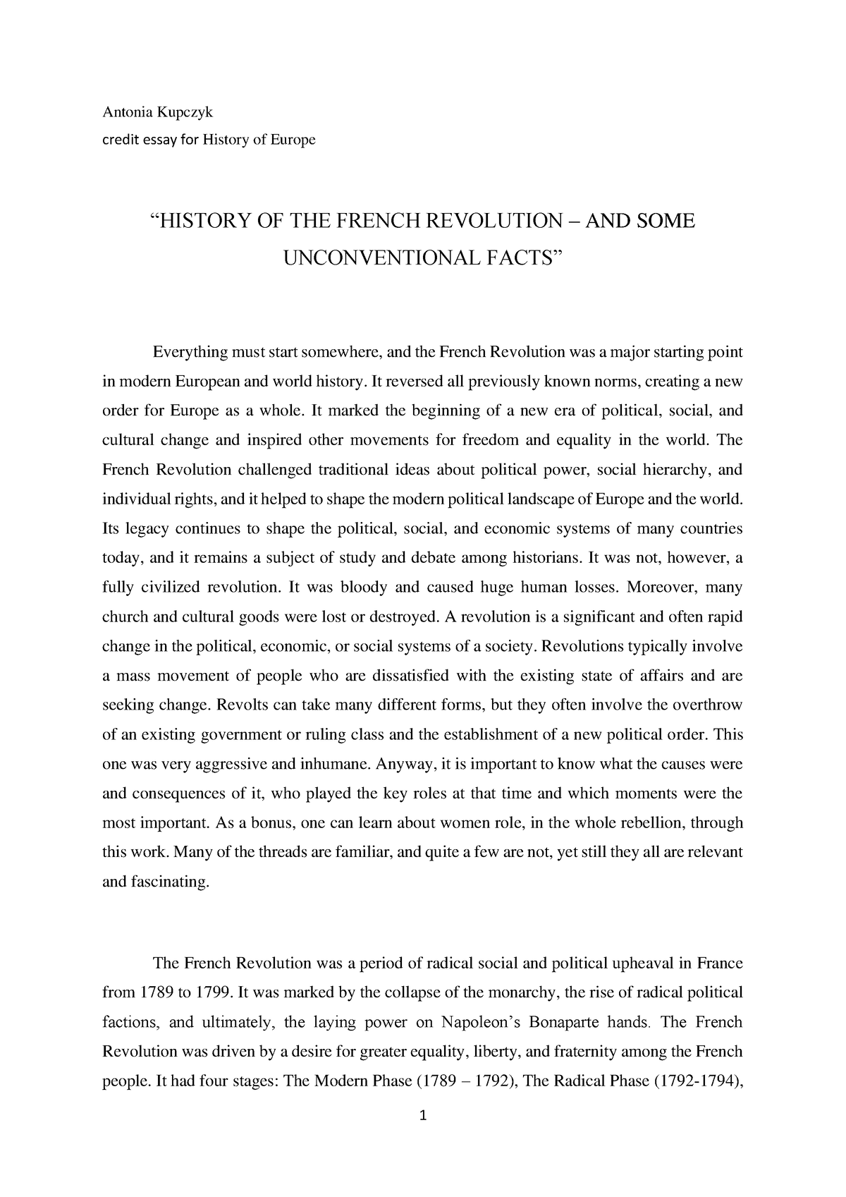 History of Europe Essay - Antonia Kupczyk credit essay for History of ...